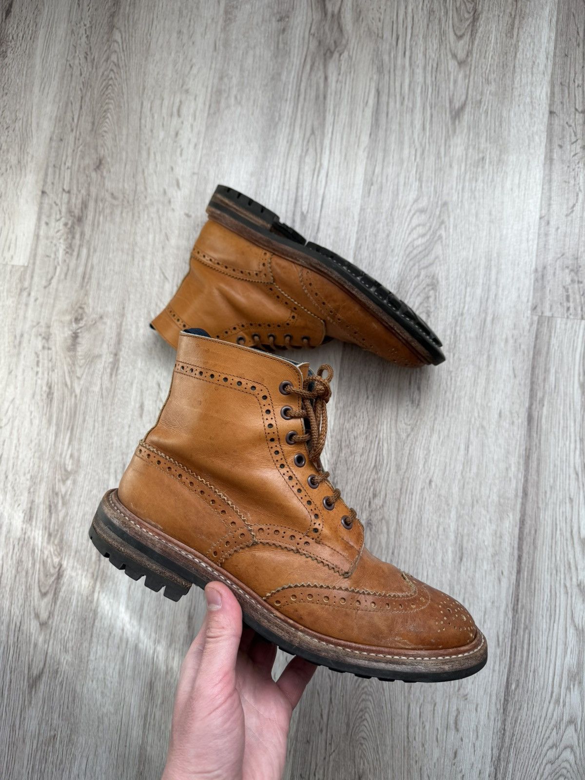 Tricker's Vintage Tricker’s Stow Country Brogue Boots Brown Leather Size US 8 / EU 41 - 2 Thumbnail