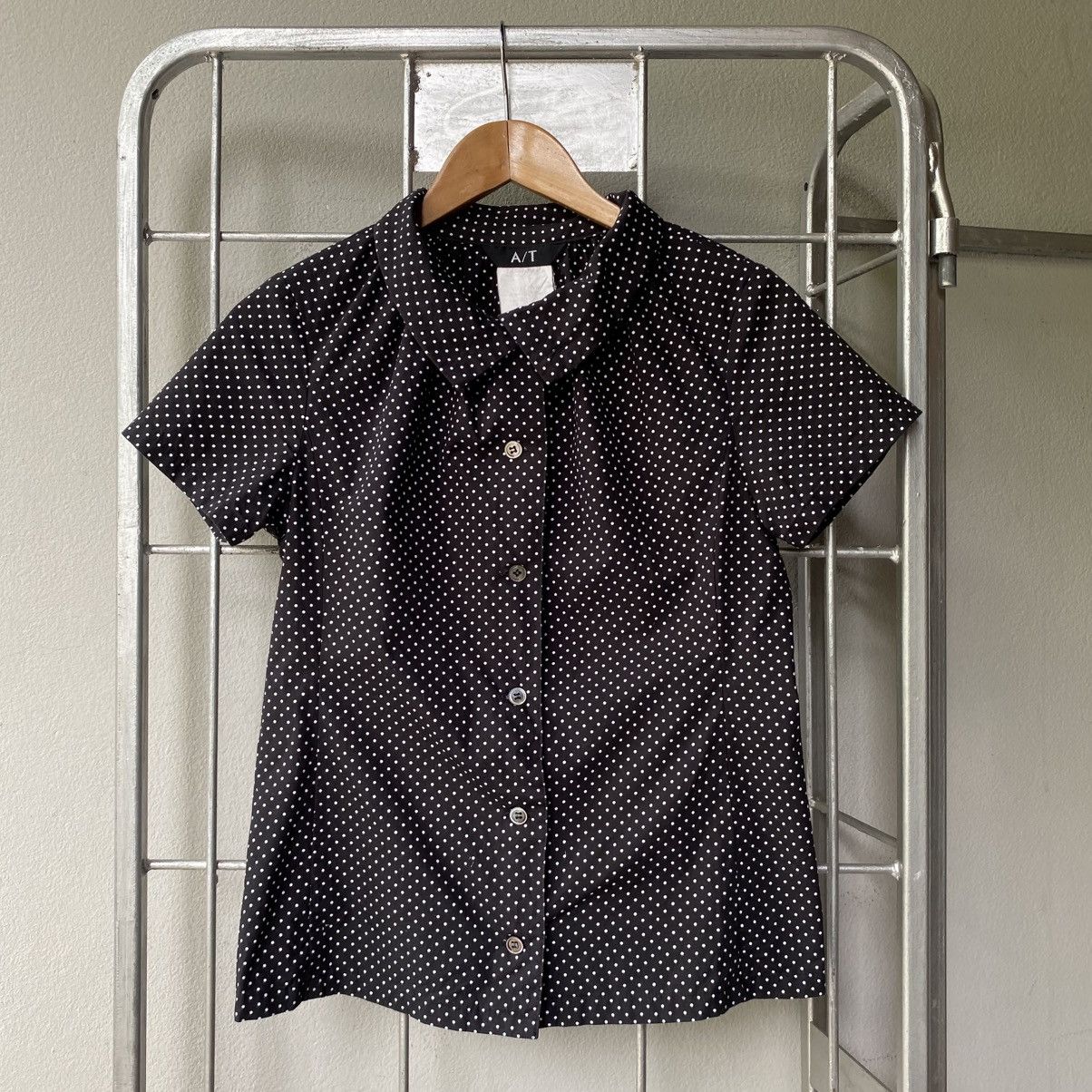 A/T Black Dot Blouse with Peter Pan Collar