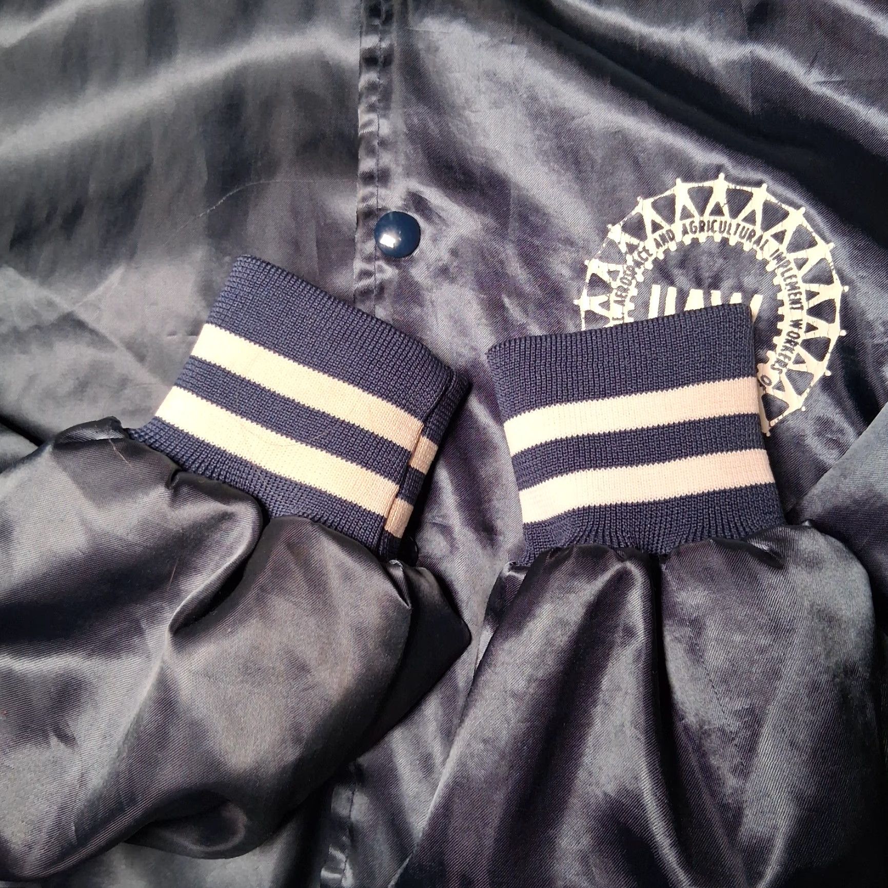 Vintage Vintage UAW Local 6 Satin Bomber Jacket XL Blue Labor Union Snap Up Size US XL / EU 56 / 4 - 7 Thumbnail