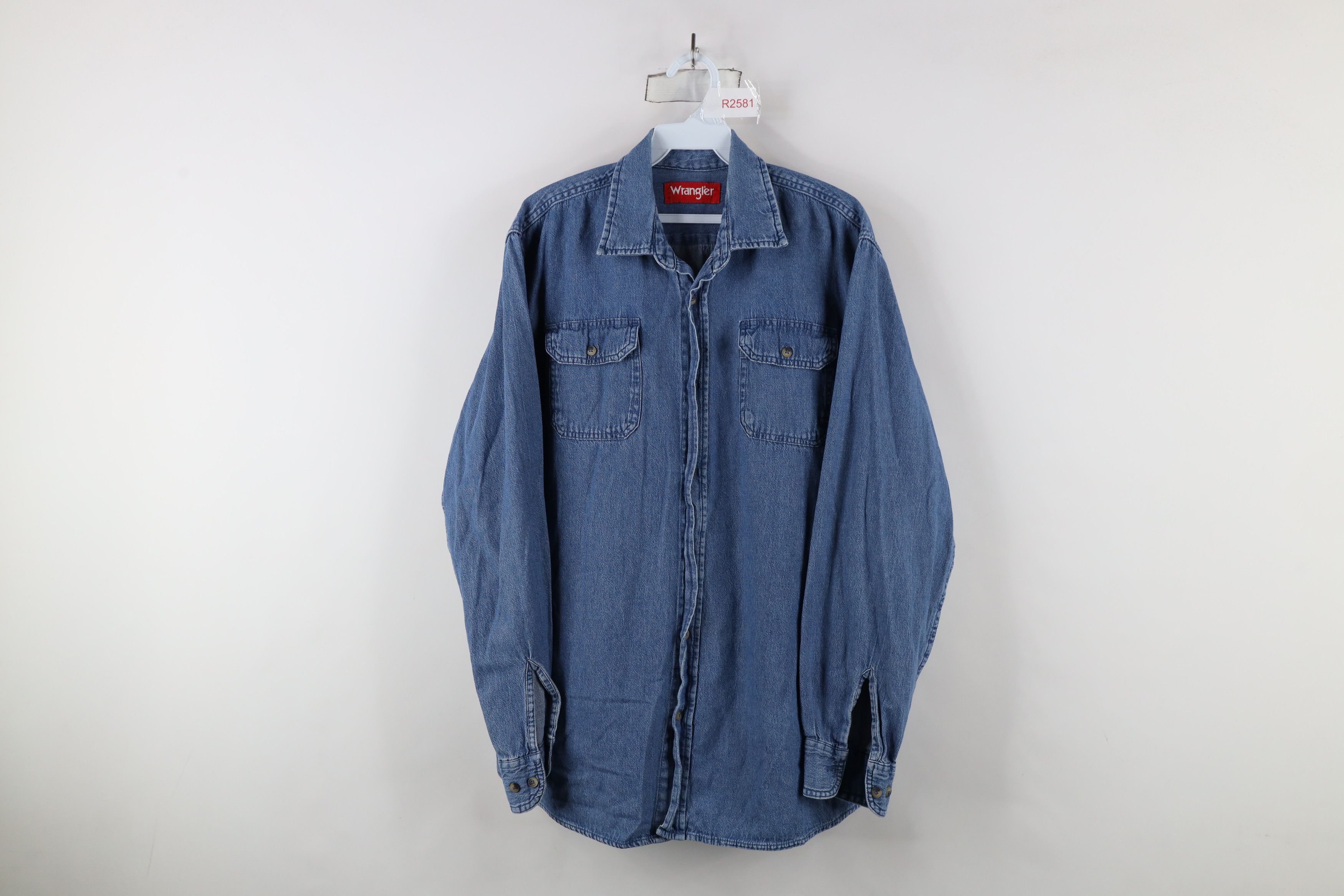 Vintage × Wrangler Vintage Wrangler Denim Jean Button Shirt Blue Cotton Size US L / EU 52-54 / 3 - 1 Thumbnail