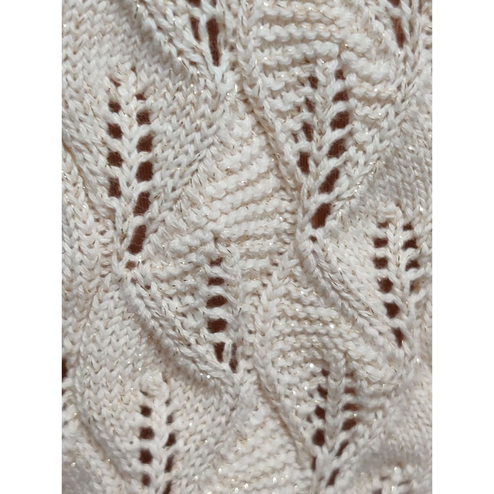 JM Collection JM Collection XL Petite Sweater Cream Metallic Open Knit Car Size XL / US 12-14 / IT 48-50 - 4 Thumbnail
