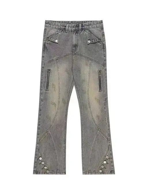 Japanese Brand × Jean Retro distressed yellow mud-dyed straight-leg zipper jeans Size US 32 / EU 48 - 2 Thumbnail