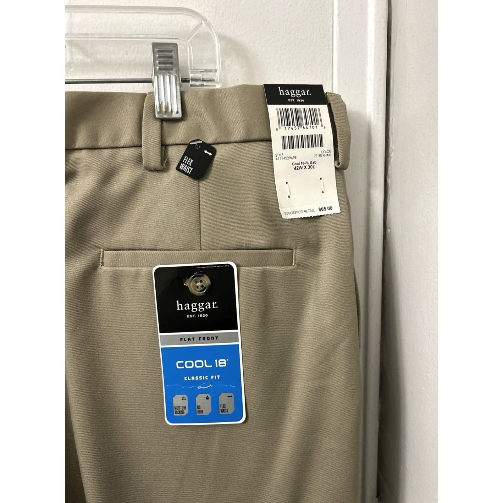 Haggar Haggar Cool 18 Pants Mens 42x30 Tan Khaki Classic Fit Flex Waist NWT MSRP 65 Size US 42 / EU 58 - 4 Thumbnail