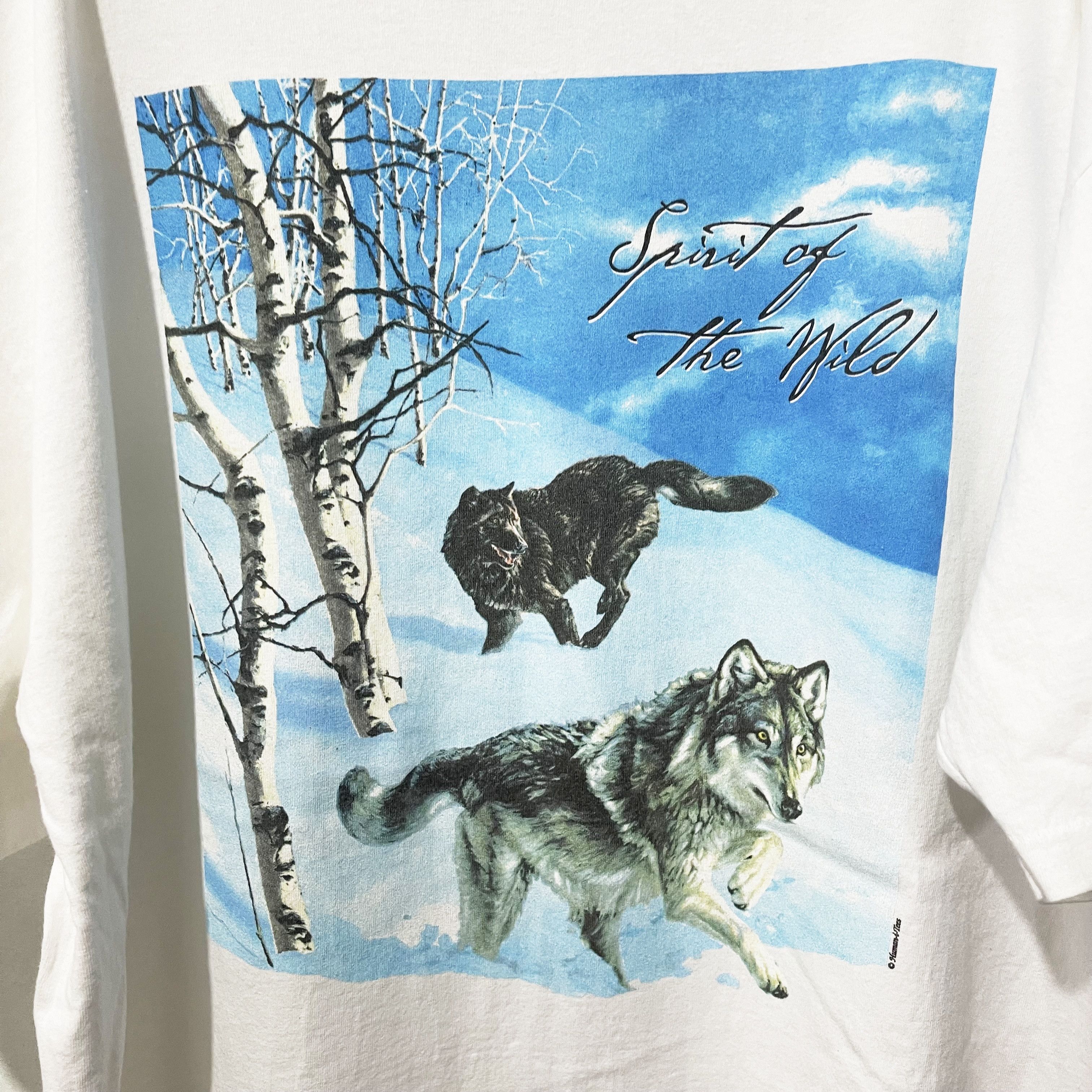 Vintage Vintage 90s Human-I-Tees “Spirit of the Wild” Wolves T-Shirt Size US XXL / EU 58 / 5 - 2 Thumbnail