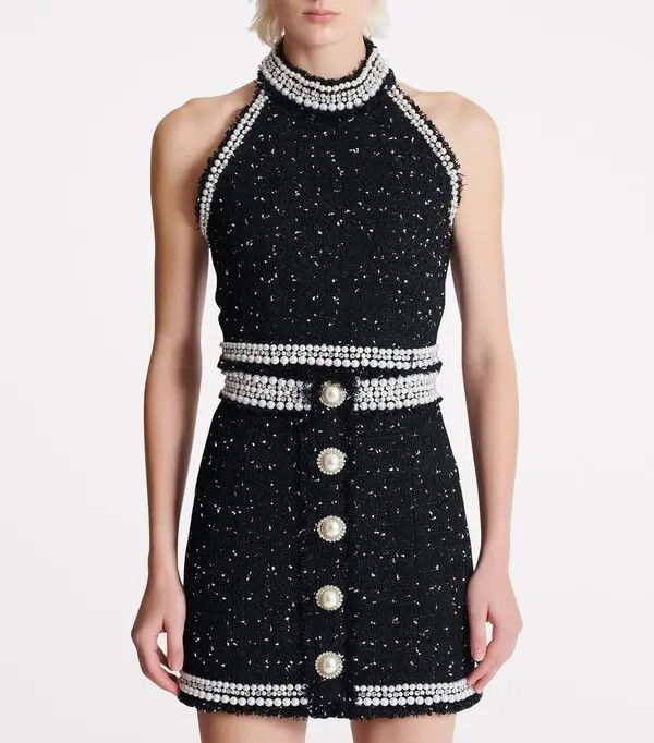 Balmain o1s1wg110526 Tweed Embroidered Halterneck Top in Black Size L / US 10 / IT 46 - 5 Thumbnail
