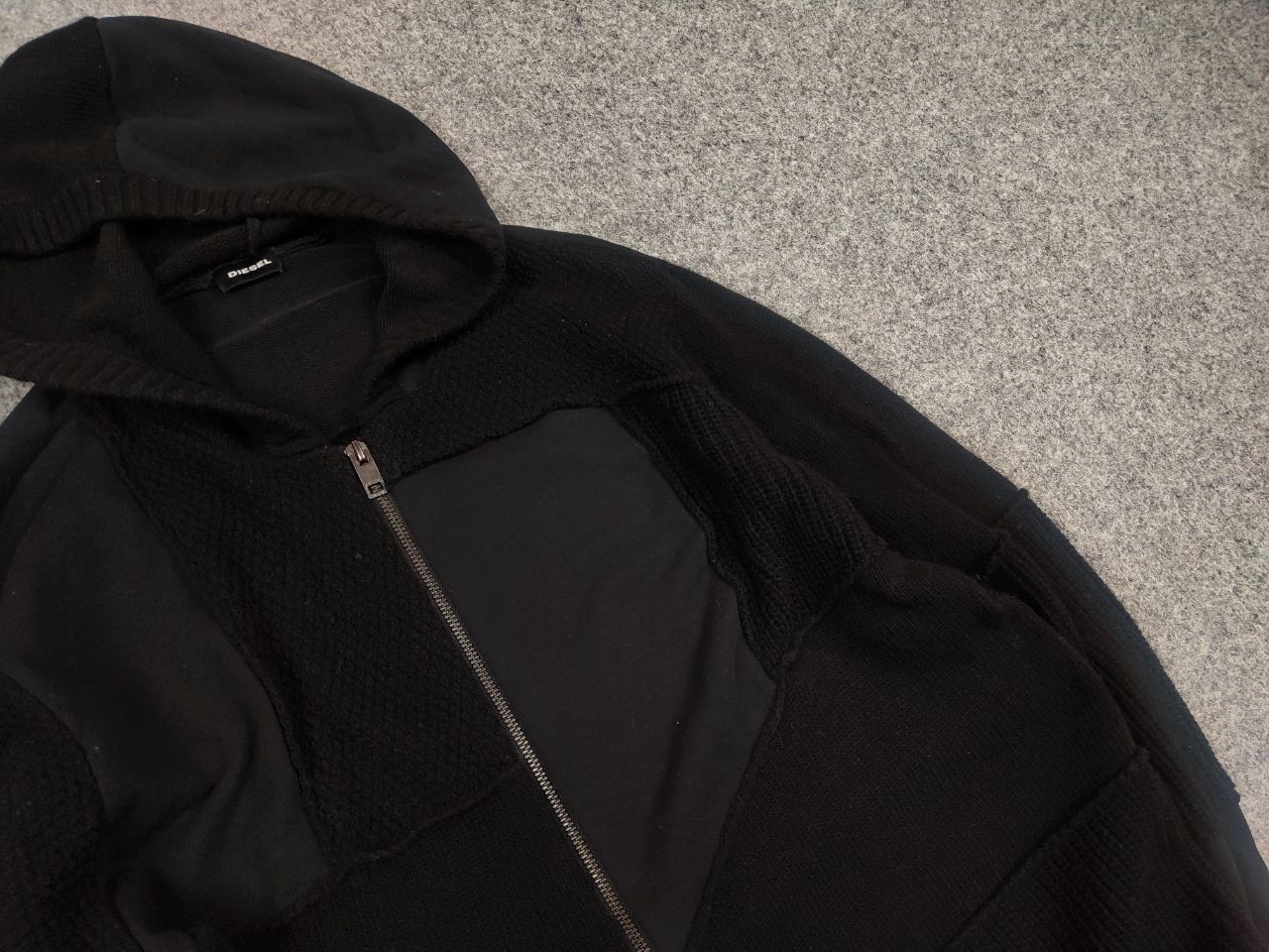 Diesel Diesel Patchwork Wool Blend Black Zip Mens Hoodie Y2K Style Size US XL / EU 56 / 4 - 5 Thumbnail