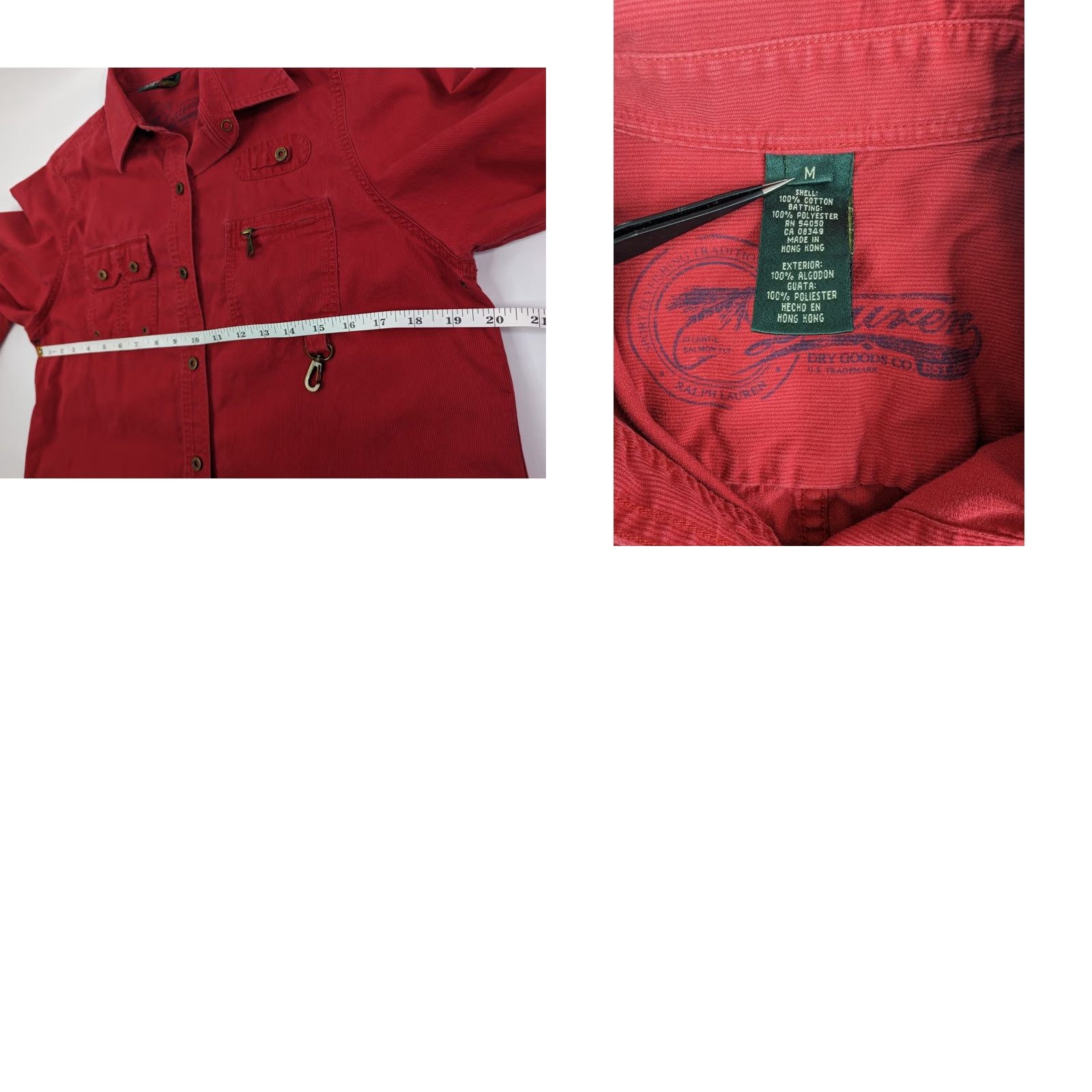 Ralph Lauren VINTAGE Lauren Ralph Lauren Button Up Shirt Womens Medium Red Corduroy Cotton Blend Long Sleeve Fall Winter Fish Theme Jersey? Size M / US 6-8 / IT 42-44 - 8 Thumbnail