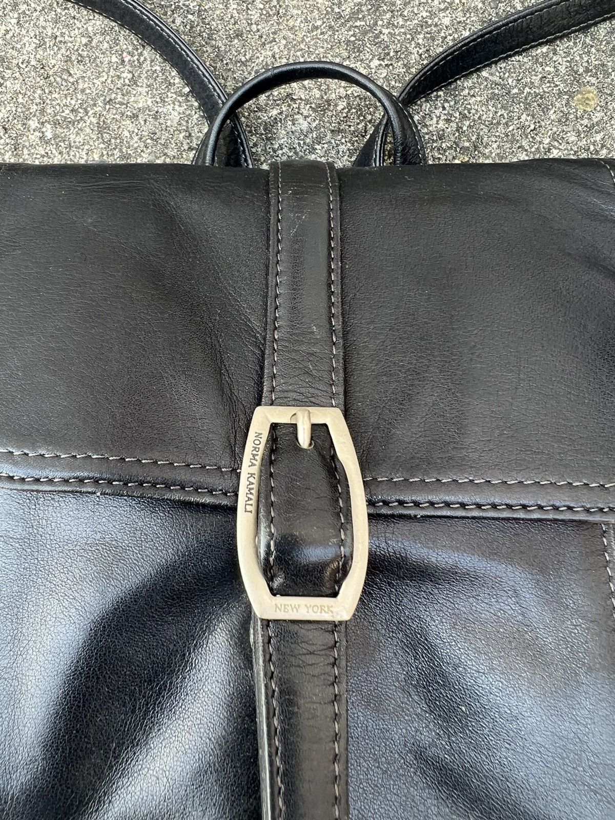 Leather Vintage 80s 90s Norma Kamali Patina Black Leather Backpack Size ONE SIZE - 6 Thumbnail