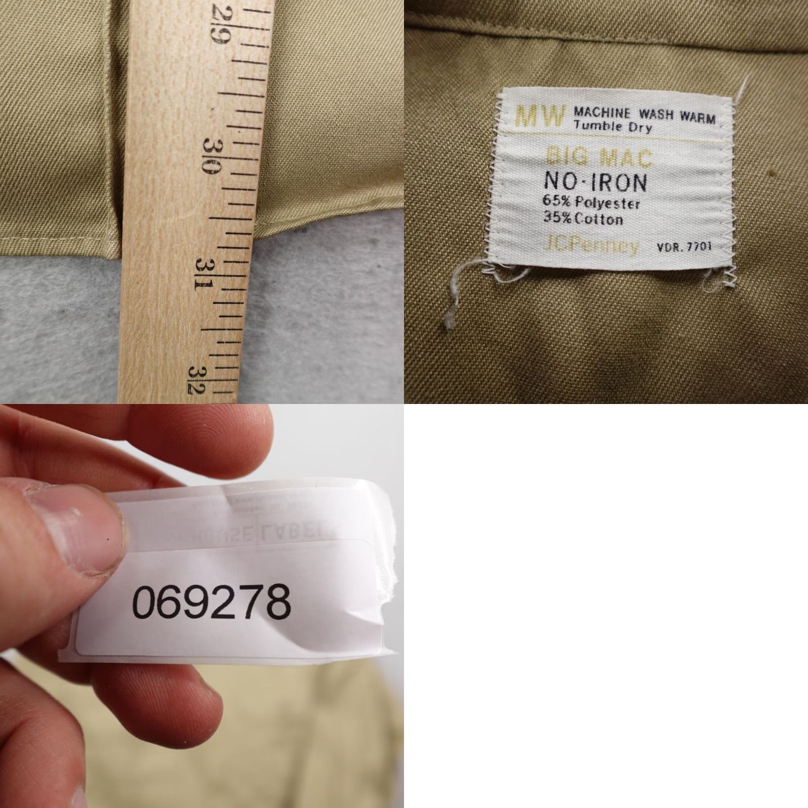 JCPenney VINTAGE Big Mac Shirt Mens M Beige Tan JC Penney Button Up Work No Iron 70s Size US M / EU 48-50 / 2 - 8 Thumbnail