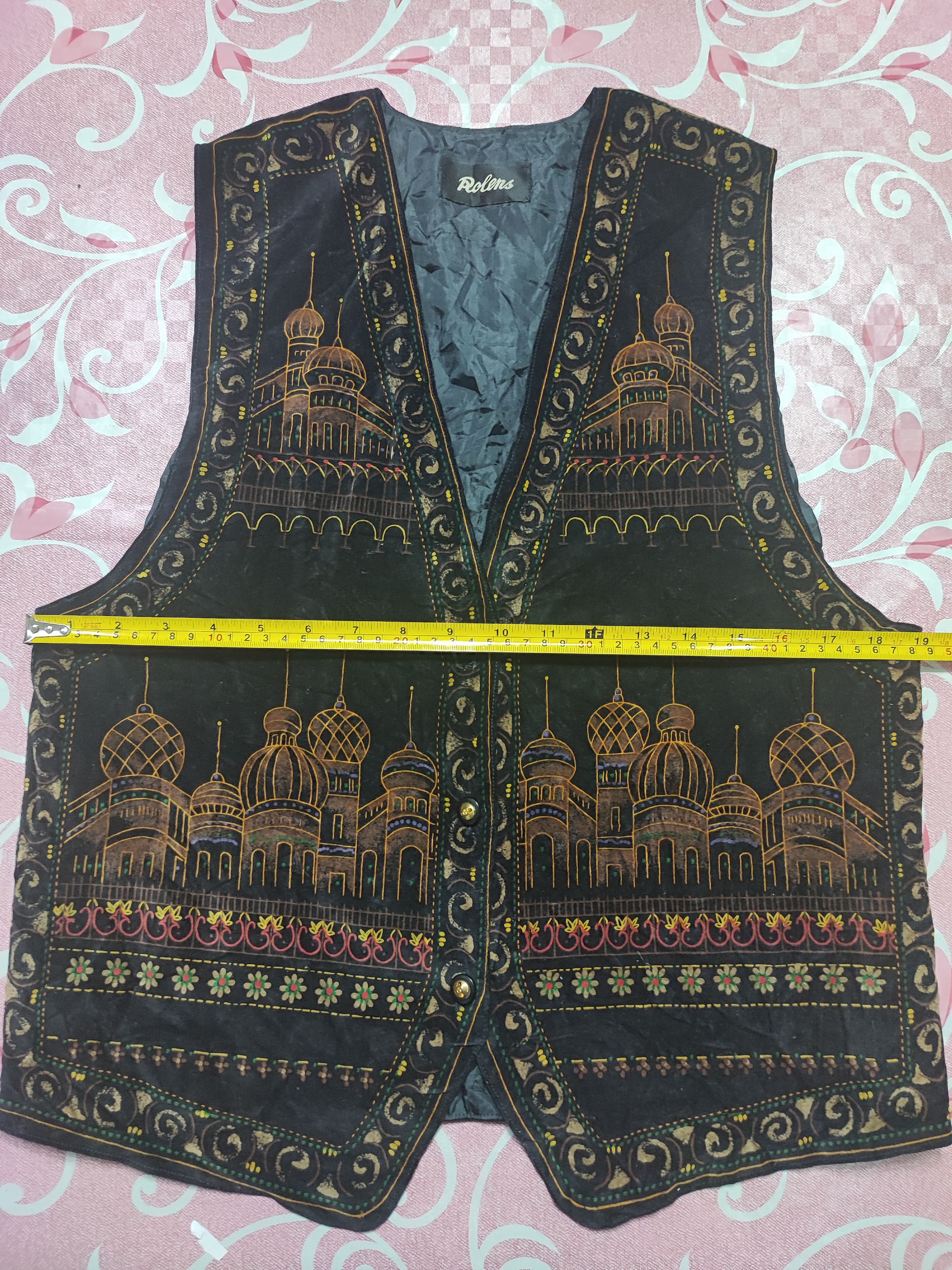 Japanese Brand Rolens Velvet Vest Silk Building Print Rare Design Size US M / EU 48-50 / 2 - 4 Thumbnail