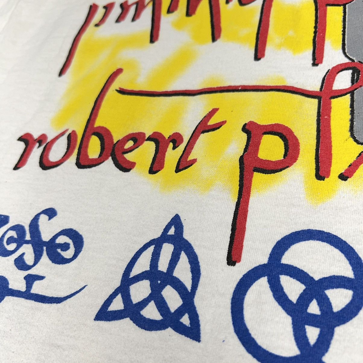 Band Tees × Vintage VTG Jimmy Page Robert Plant Tee Shirt White Tour Unledded Size US L / EU 52-54 / 3 - 14 Thumbnail