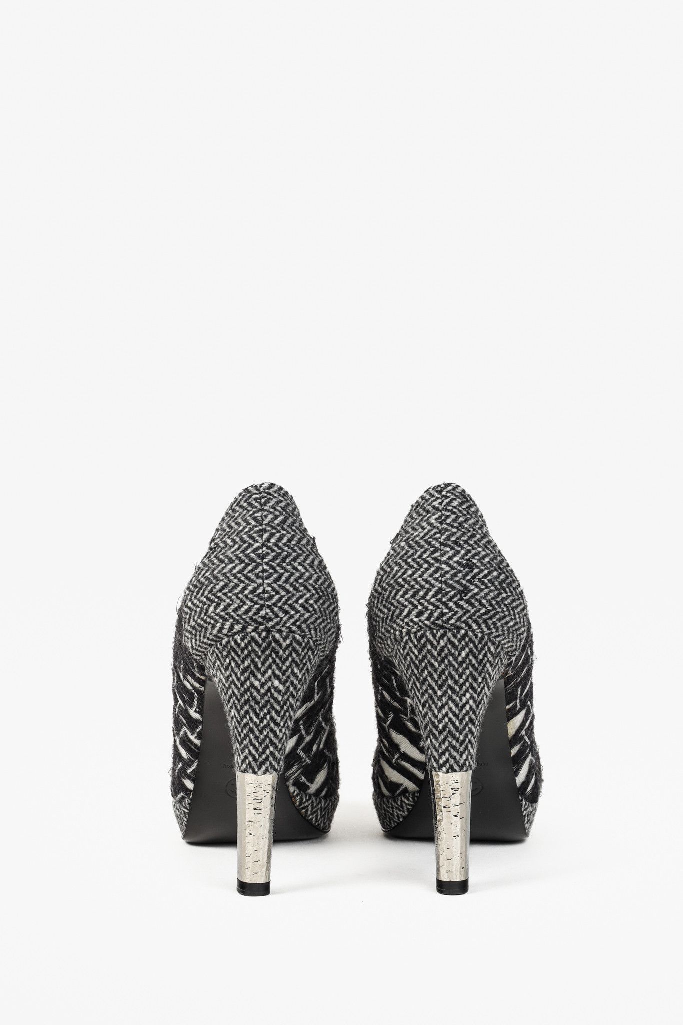 Chanel Chanel G27462 Wool Tweed Lace Up Silver Heel Booties Size US 9 / IT 39 - 3 Thumbnail