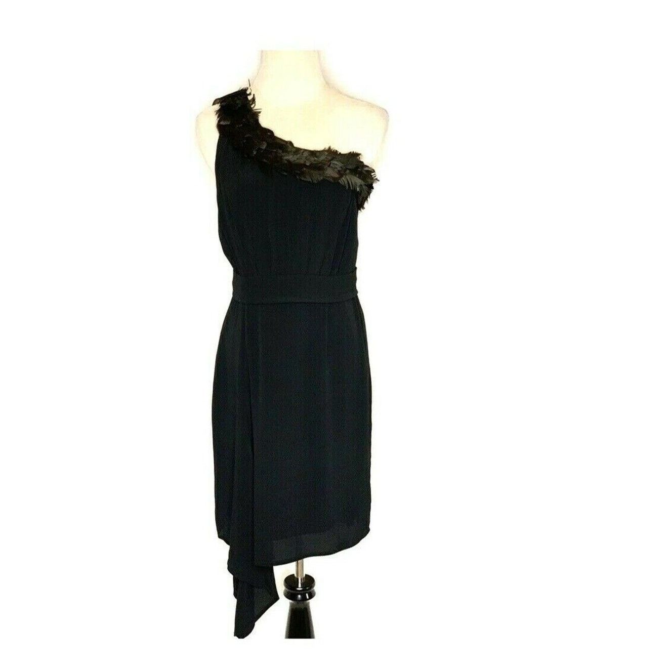 Black Halo Black Halo Feather One Shoulder Party Cocktail Dress Size 4 Size S / US 4 / IT 40 - 2 Thumbnail
