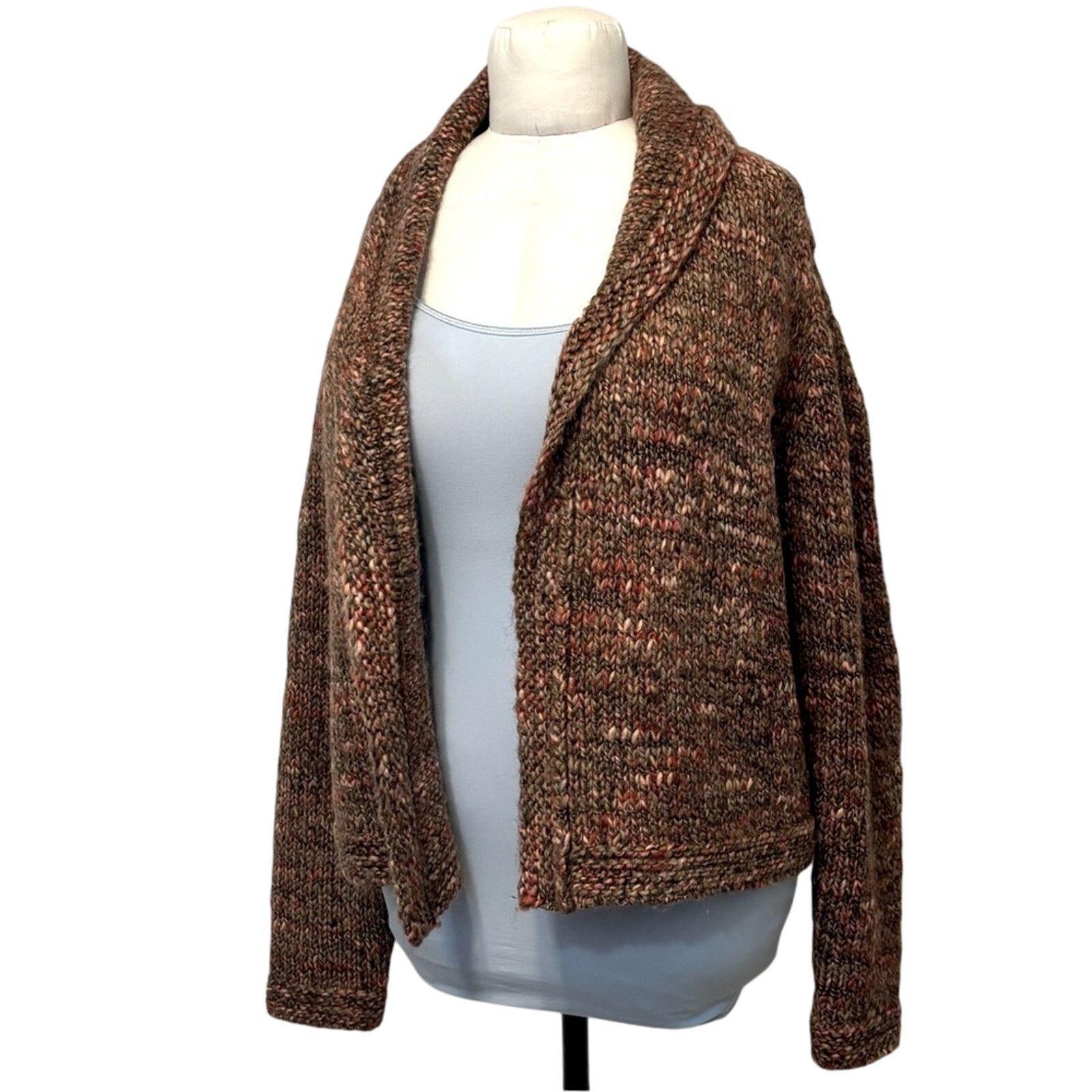 J. Jill J. Jill Italian Yarn Knit Open Front Brown Cardigan Sweater Size L / US 10 / IT 46 - 1 Thumbnail