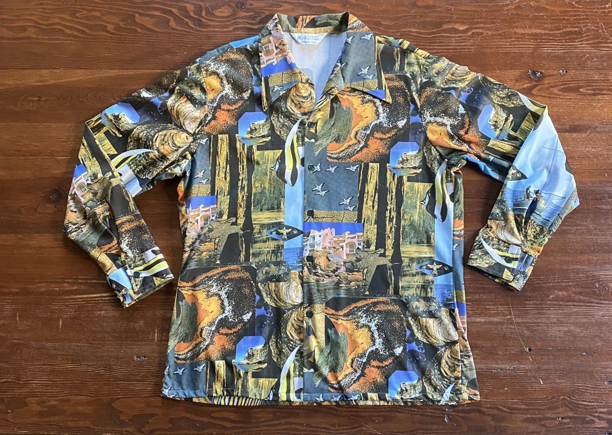 Retrofit × Vintage Vintage 70’s Kmart Ocean Theme All Over Print Poly Button Up Size US L / EU 52-54 / 3 - 2 Thumbnail