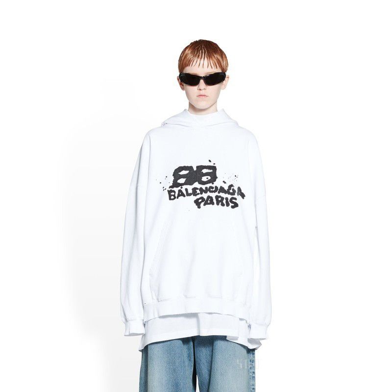 Balenciaga o1tr1nto1125 Hand-Drawn BB Icon Hoodie Large Fit in White Size M / US 6-8 / IT 42-44 - 5 Thumbnail