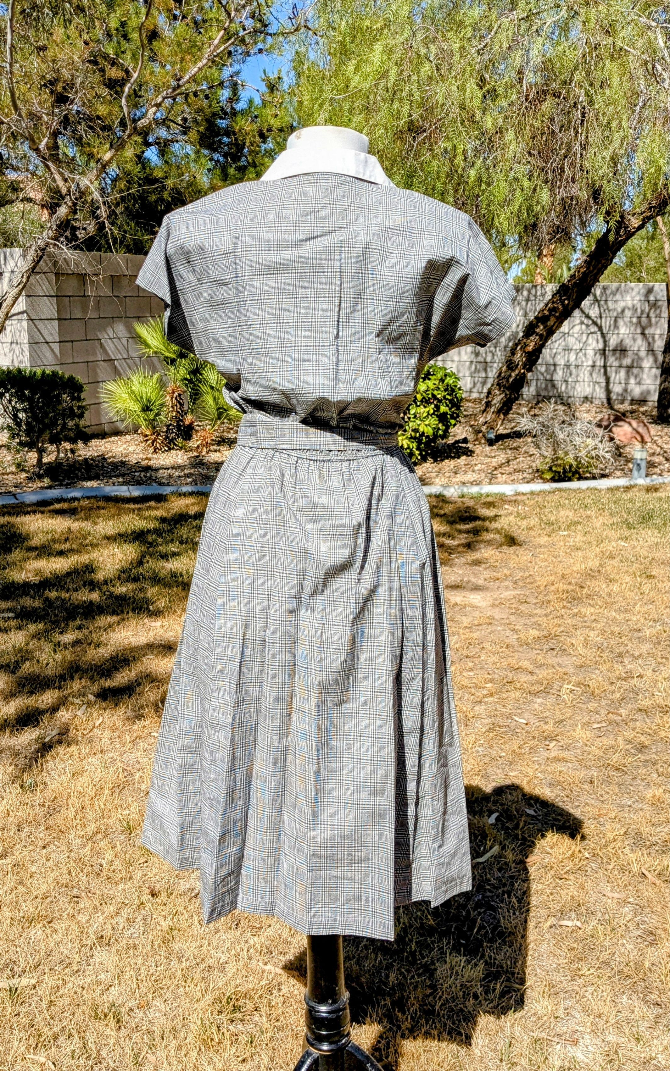 Vintage 1980s Nahana Co Rockabilly Petite Crosshatch Button Dress Size M / US 6-8 / IT 42-44 - 4 Thumbnail