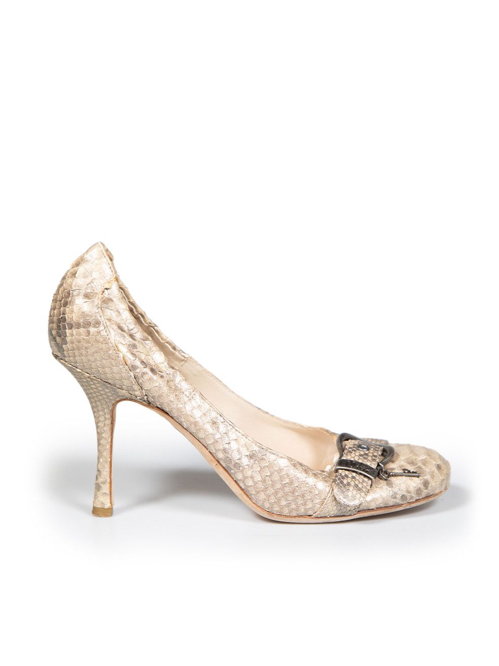 Beige Python Buckle Detail Pumps