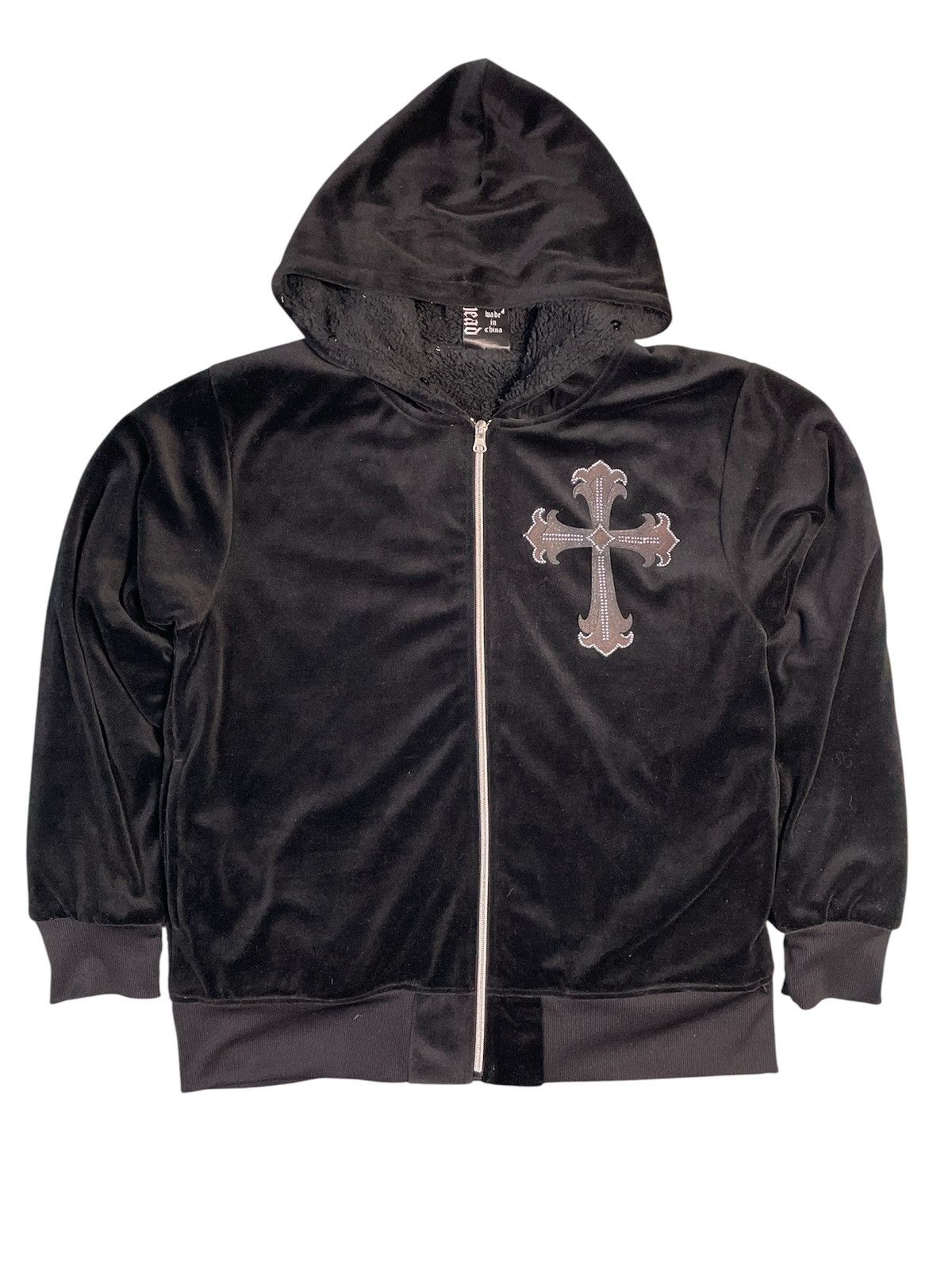 Japanese Brand Clash OO's Cross Print Velvet Zip Up Hoodie Size US L / EU 52-54 / 3 - 2 Thumbnail