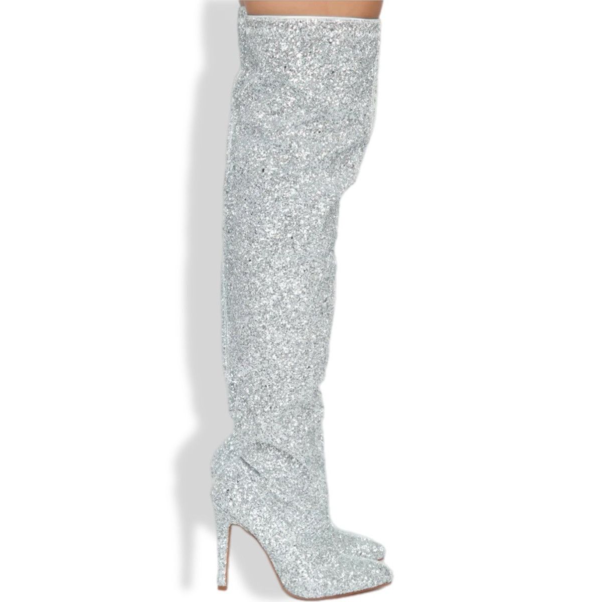 Other Silver Thigh High Pointed Toe Stiletto Heel Boot Women’s 6.5 Size US 6.5 / IT 36.5 - 5 Thumbnail