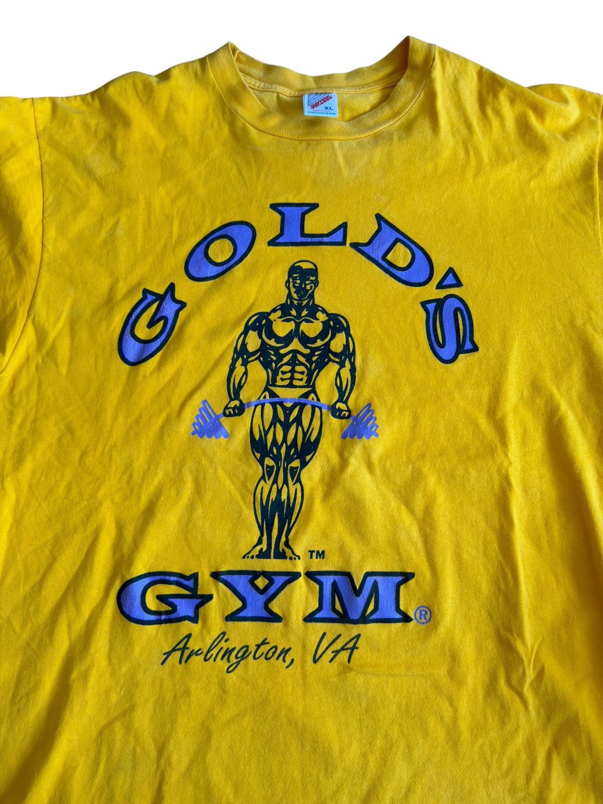 Vintage *RARE* 1990s 90s VINTAGE GOLD’S GYM YELLOW BODYBUILDING TEE Size US XL / EU 56 / 4 - 12 Thumbnail