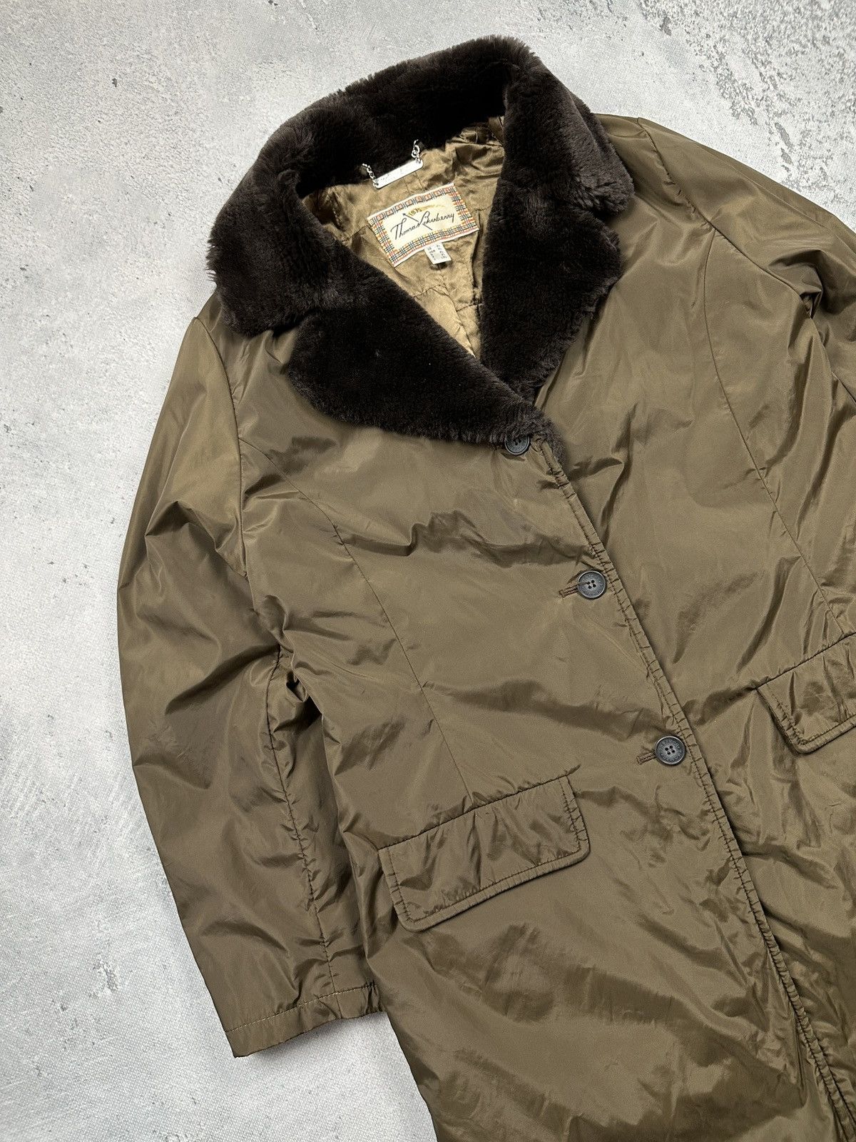 Burberry Vintage Thomas Burberry 80s Faux Fur Collar Long Padded Coat Size XL / US 12-14 / IT 48-50 - 14 Thumbnail