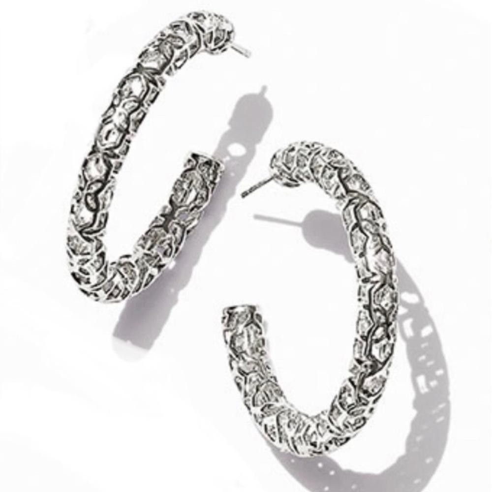 Kendra Scott Kendra Scott Maggie Silver Hoop Earrings Rhodium Filigree Size ONE SIZE - 1 Thumbnail