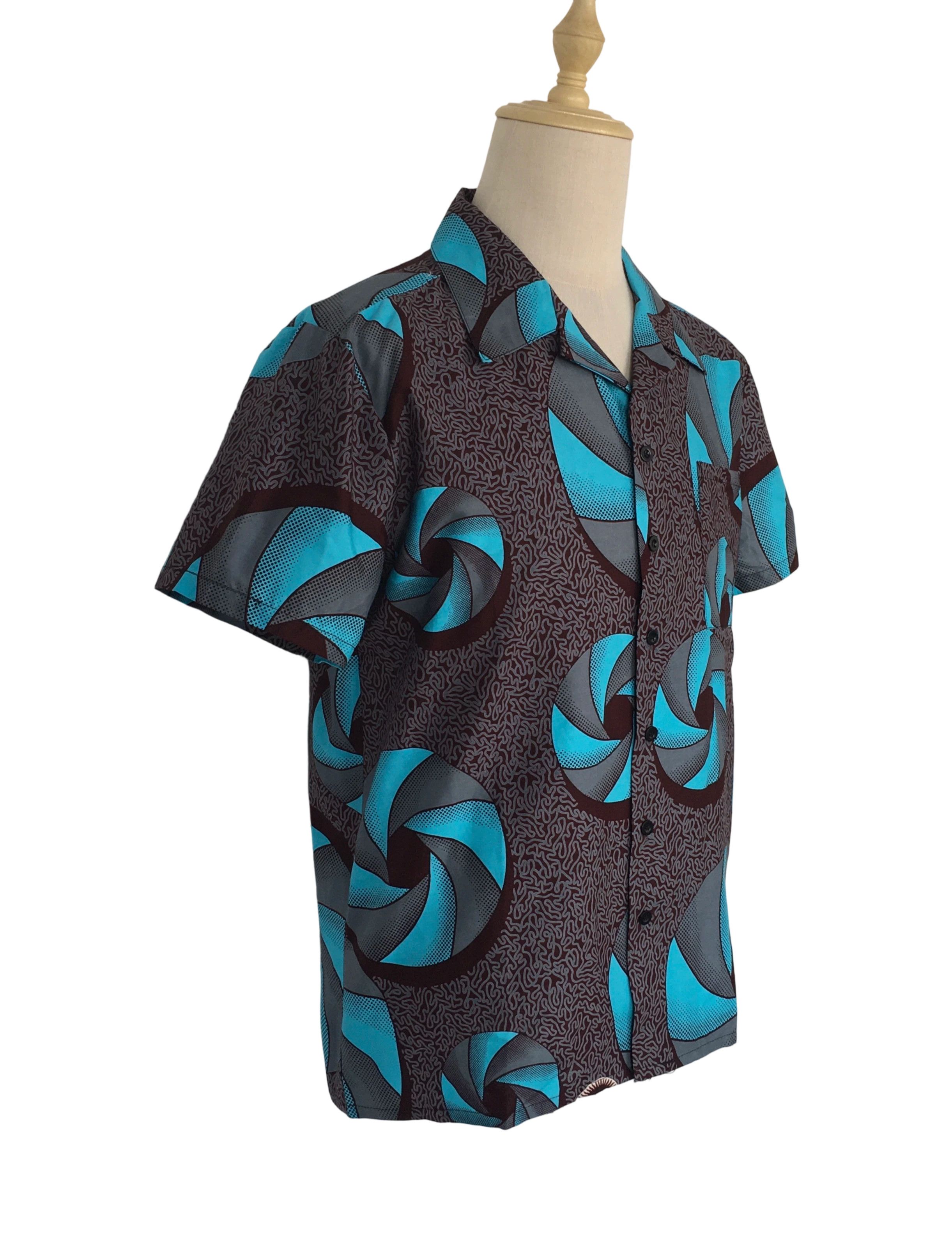 Other African Wax Print Men Shirt Short Sleeves Summer Size US M / EU 48-50 / 2 - 2 Thumbnail