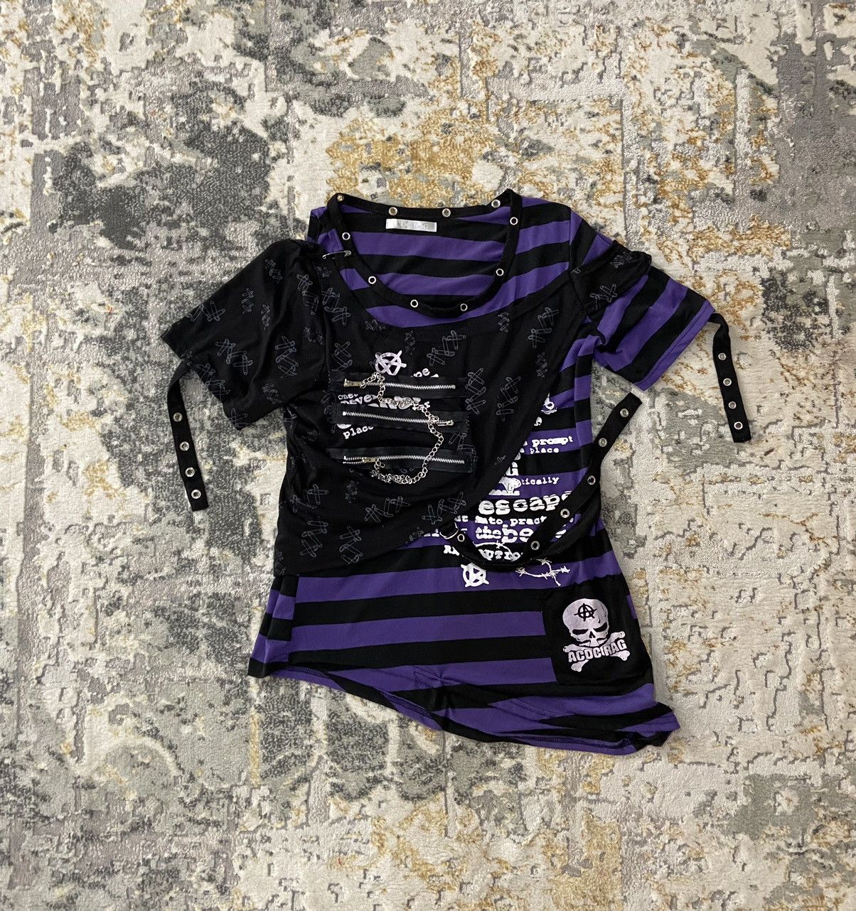 AC/DC × If Six Was Nine × Japanese Brand PUNK GOTHIC HORIZONTAL STRIPED SHIRT Size S / US 4 / IT 40 - 1 Thumbnail