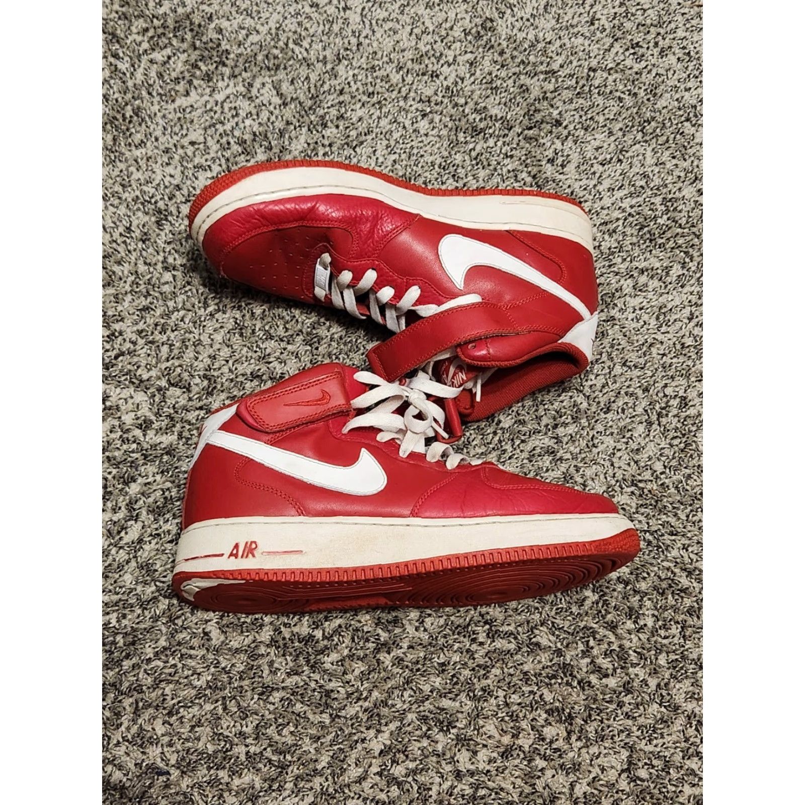 Nike VINTAGE Nike Air Force One High Top Sneaker Red White 2011 US 9 Men Mid Top Leather Rubber Fabric Nike Air Force 1 Athletic Basketball Shoes Mens Size US M / EU 48-50 / 2 - 3 Thumbnail