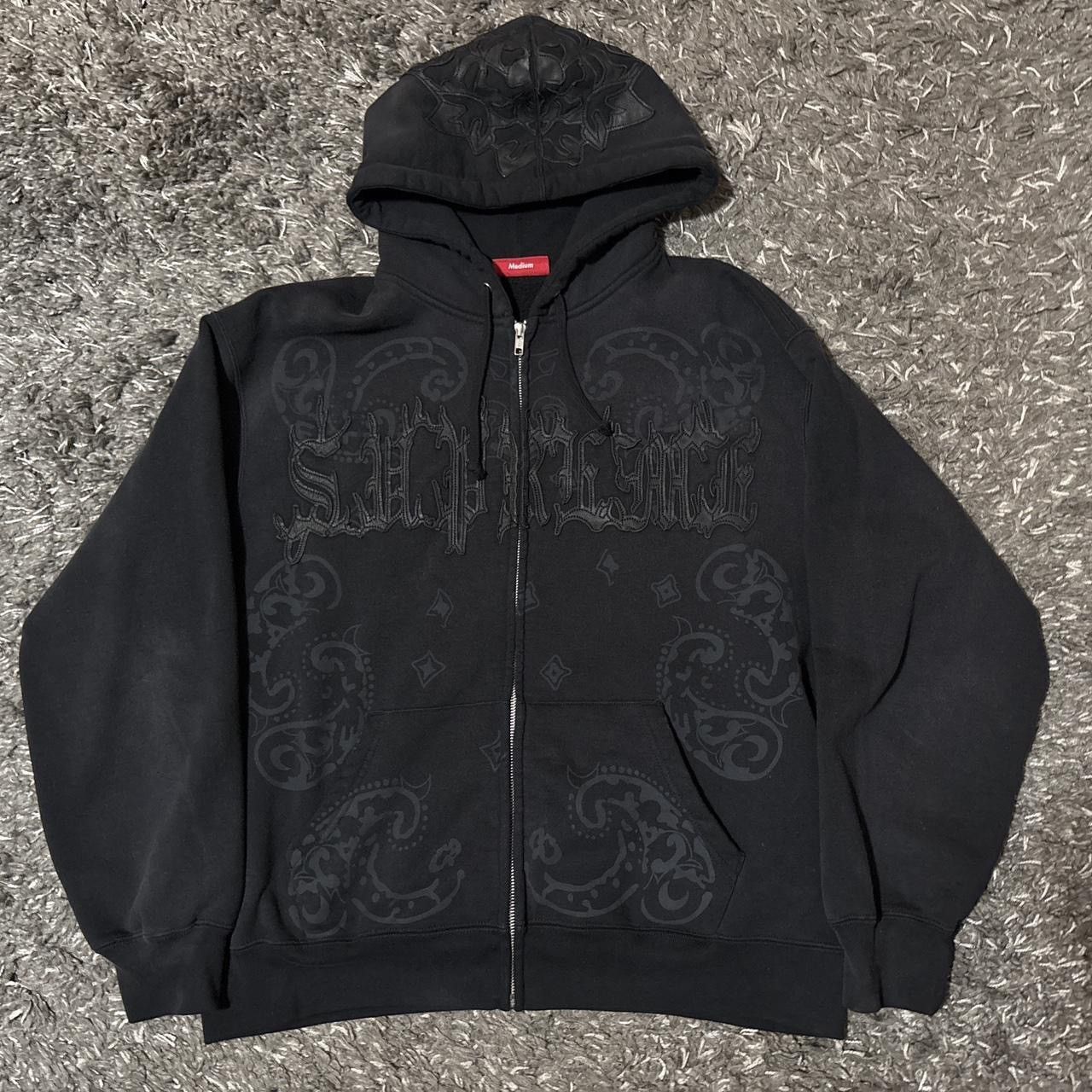 Supreme leather appliqué zip hoodie | Grailed