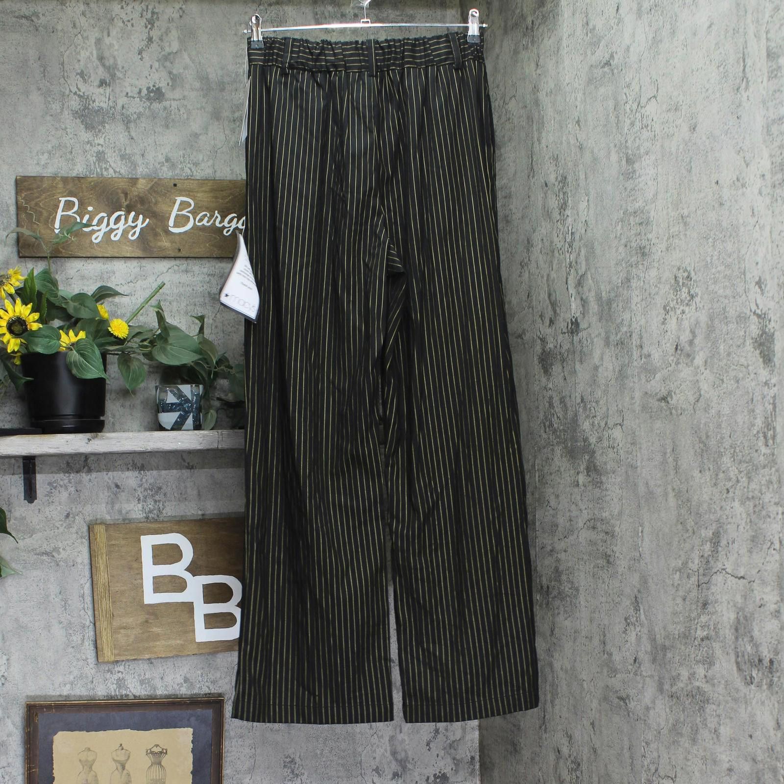 Other Nwt Alex & Sophia Pleated Pinestripe Pants Black / Gold L Size 36" / US 14 / IT 50 - 2 Thumbnail