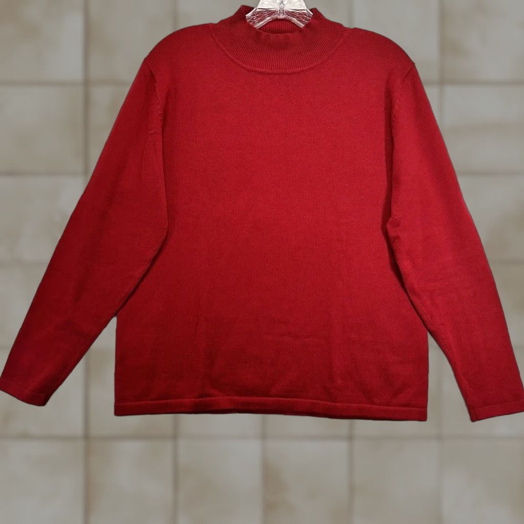 Vintage VINTAGE Casual Corner Annex Sweater Women’s Medium Red Knit 100% Cotton Mock Neck Pullover 80s 90s Womens Size M / US 6-8 / IT 42-44 - 1 Thumbnail