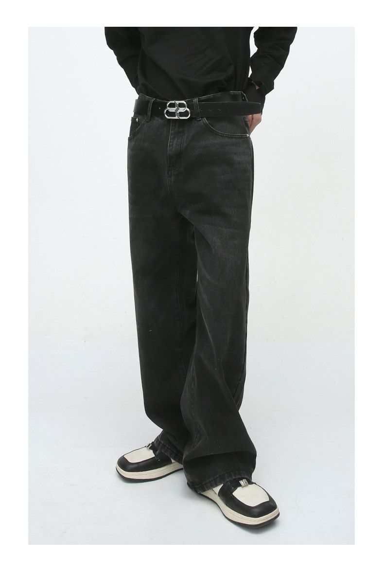 Japanese Brand Retro loose straight leg pleated black gray jeans Size US 32 / EU 48 - 2 Thumbnail