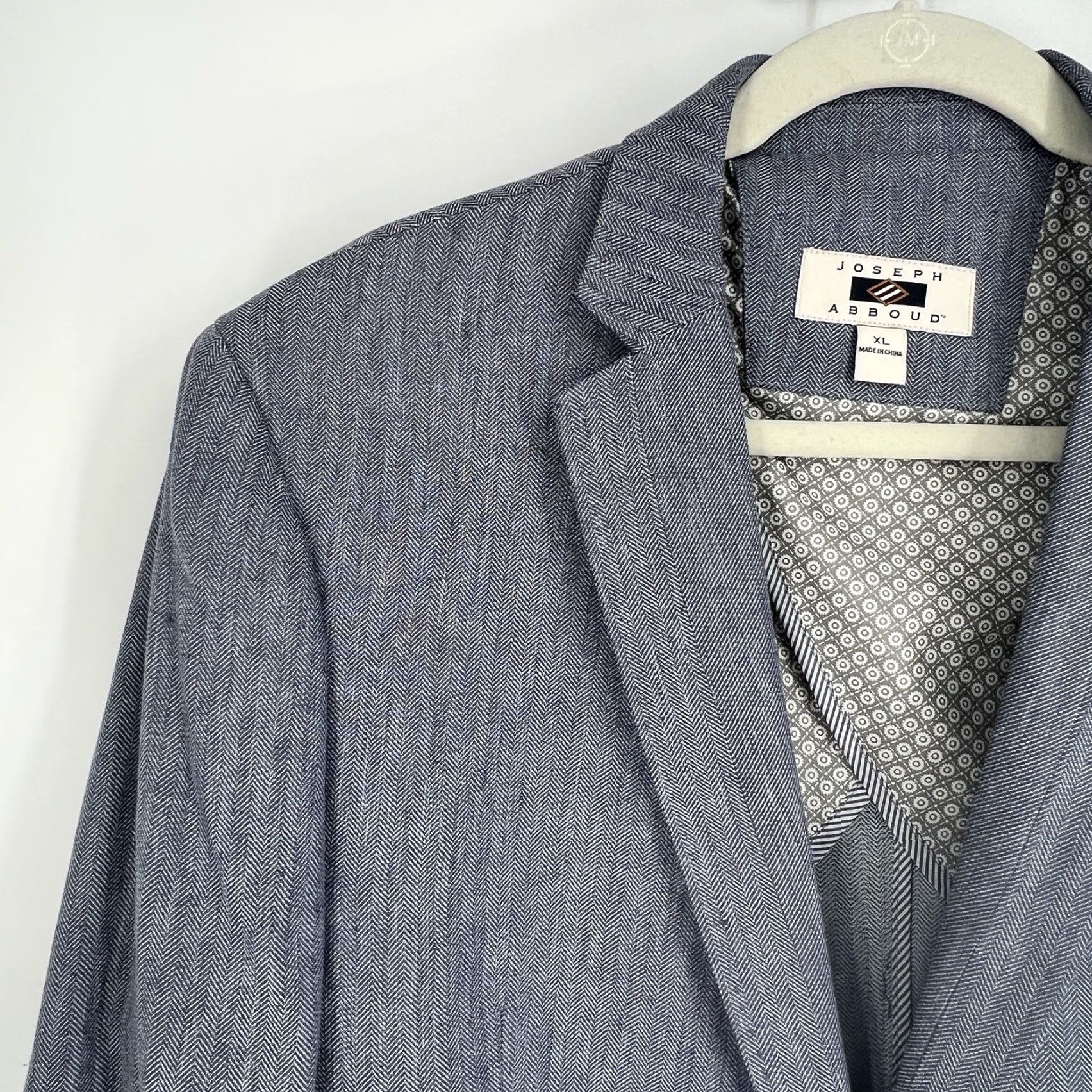 Joseph Abboud Abboud Herringbone Unconstructed Linen Cotton Elbow Patch XL Blazer Sport Coat Men Slim Notch Lapel Two-Button Front Jacket Size 46R - 3 Thumbnail