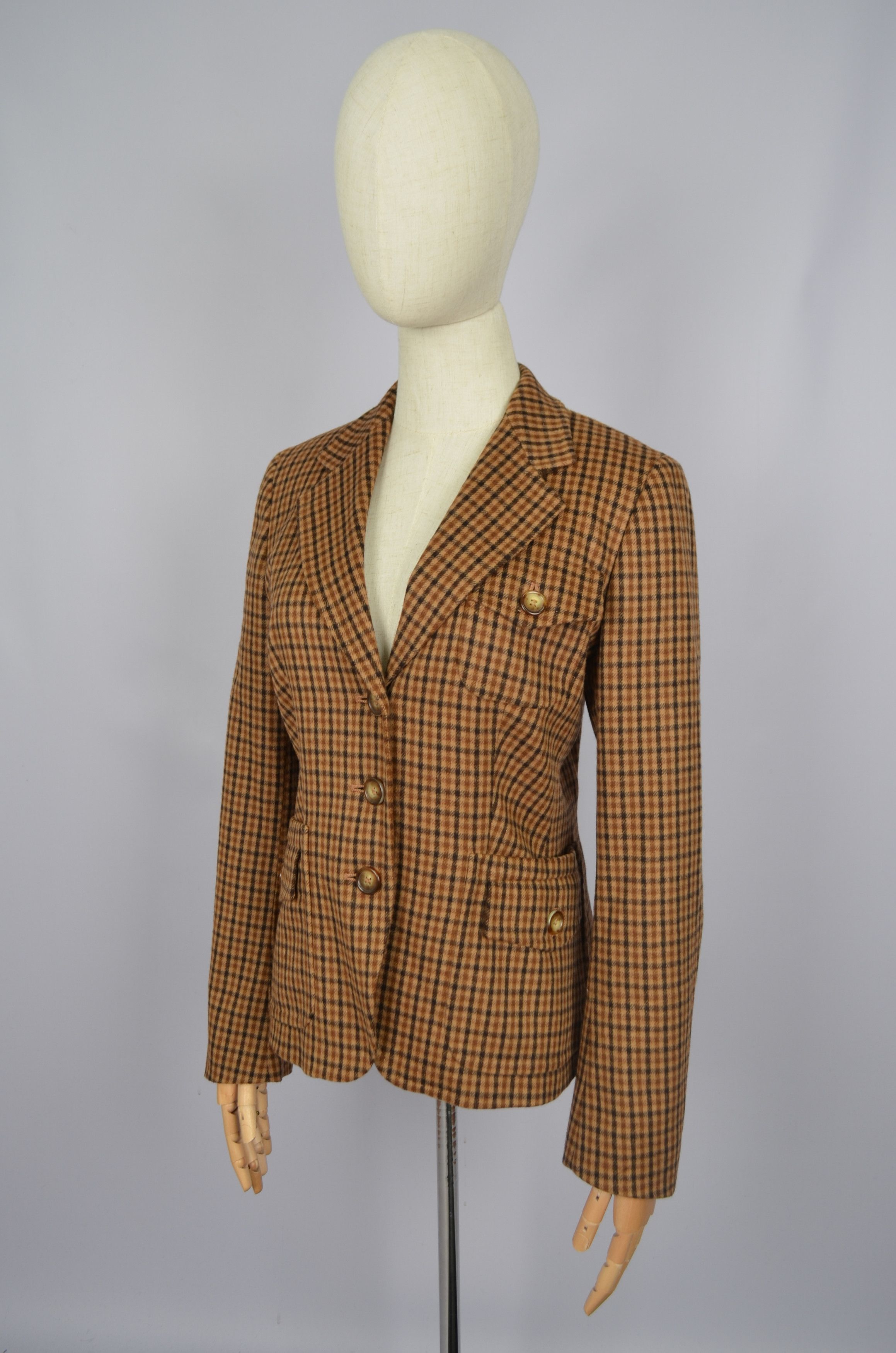 Designer × Max Mara Max Mara Check Brown Wool Angora Blazer Jacket Size US6 Size M / US 6-8 / IT 42-44 - 2 Thumbnail