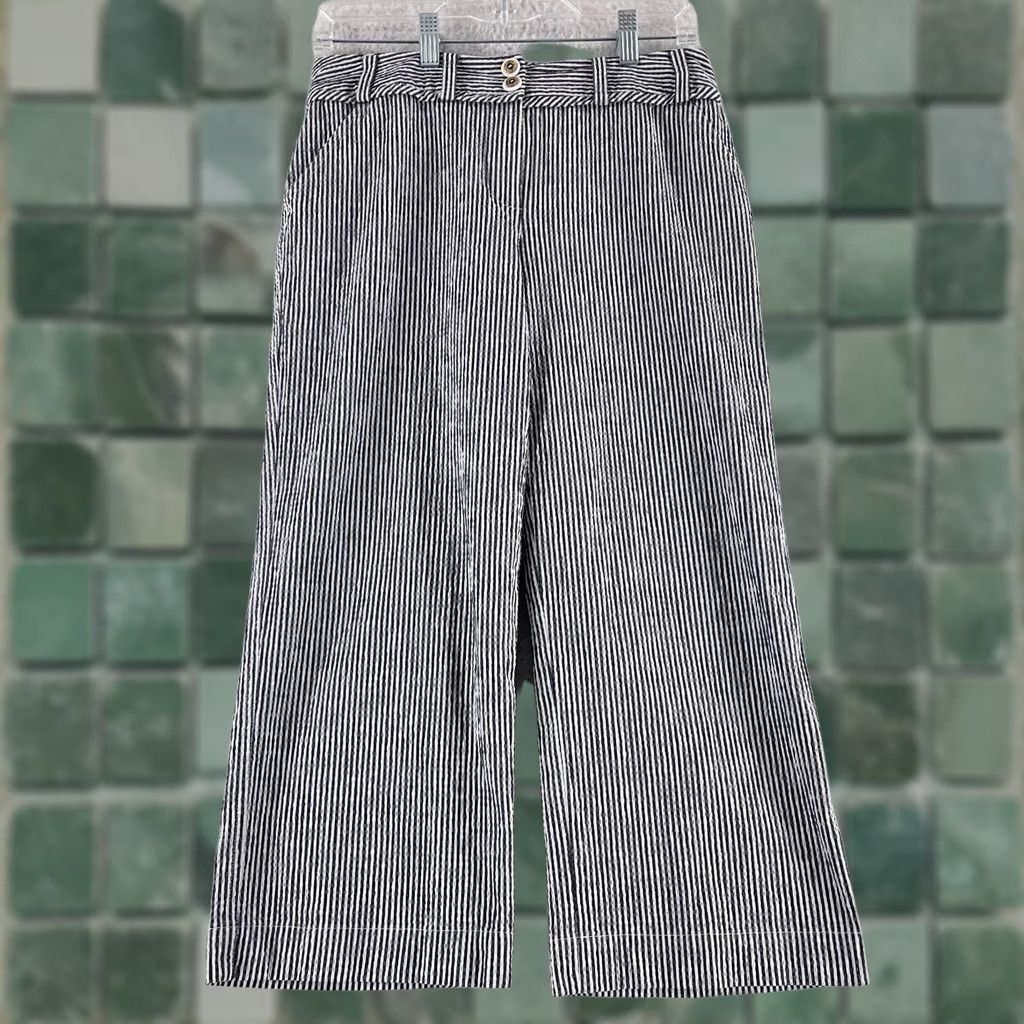 St. John VINTAGE St. John Sport Wide-Leg Crop Pants Womens Size 6 Gray White Stripe VTG Casual Size 28" / US 6 / IT 42 - 1 Thumbnail
