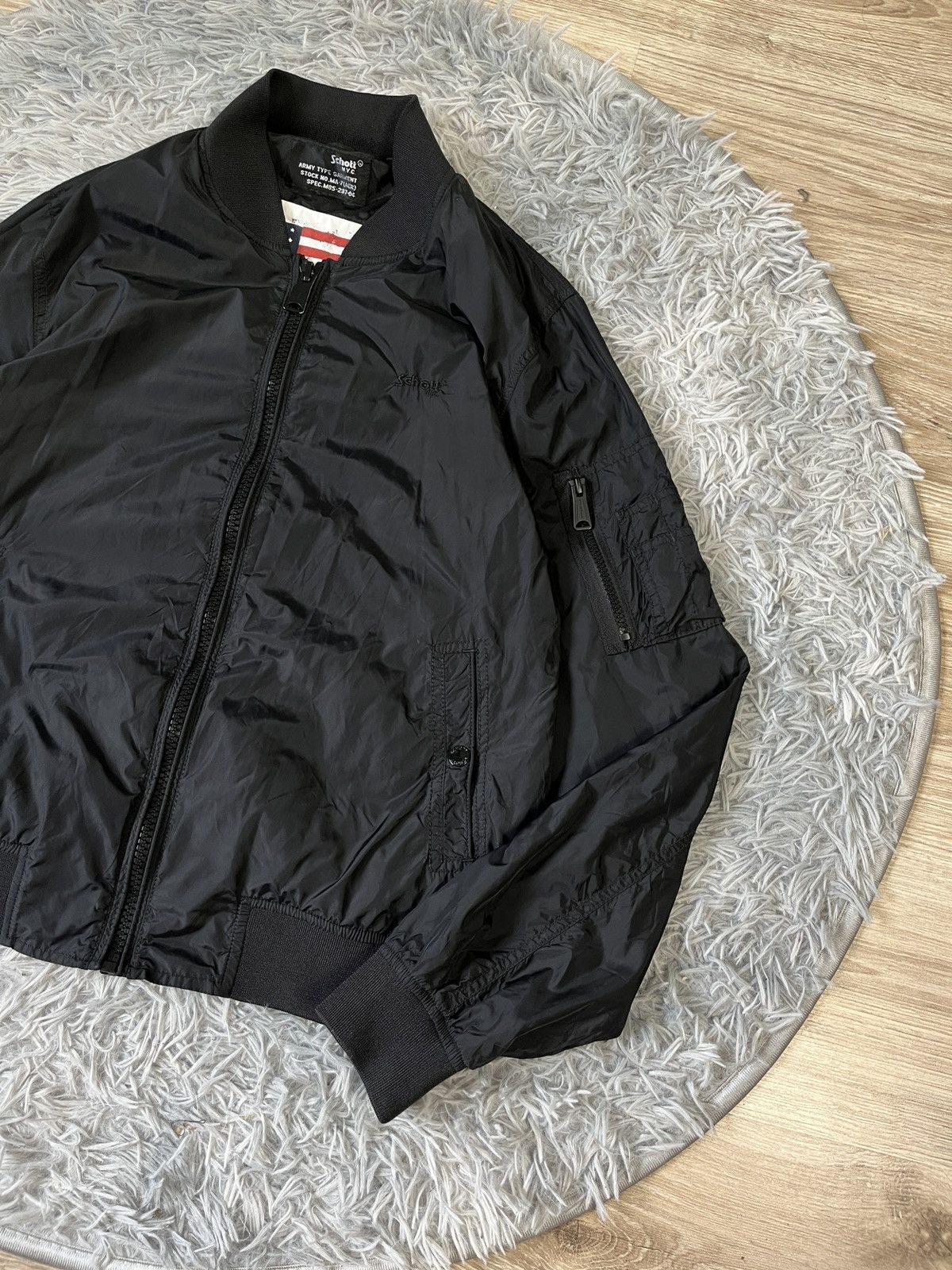Schott Schott N.Y.C. MA-7 Nylon Bomber Flight Jacket Black Flag Lining Size US M / EU 48-50 / 2 - 3 Thumbnail