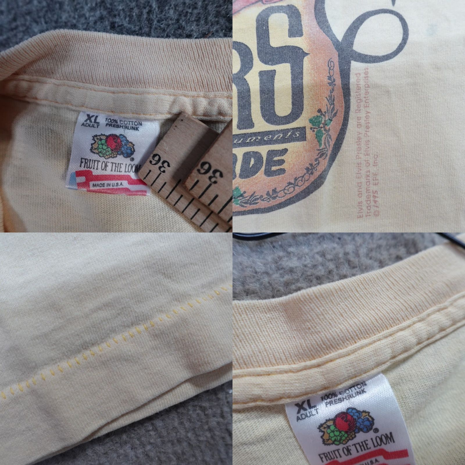 Vintage VINTAGE Elvis Guitars Mens T-shirt XL Beige USA Graphic Print Crew Neck Short Sleeve American Vintage 1995 Size US XL / EU 56 / 4 - 8 Thumbnail
