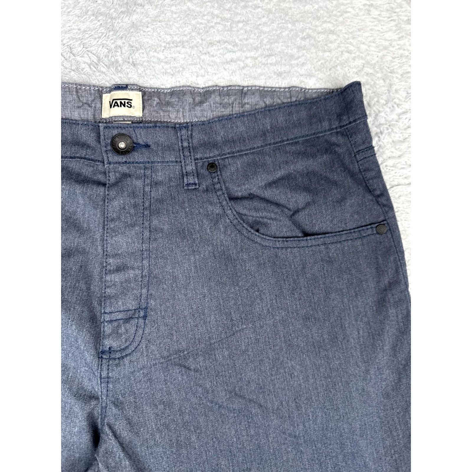 Vans VANS Mens Chino Shorts 36 Blue Denim 5-Pocket Flat Front Zip Fly Casual Skate Spin: 11" Inseam, Medium Wash, Regular Fit, Cotton Blend, Outdoor Mens Size US 36 / EU 52 - 5 Thumbnail