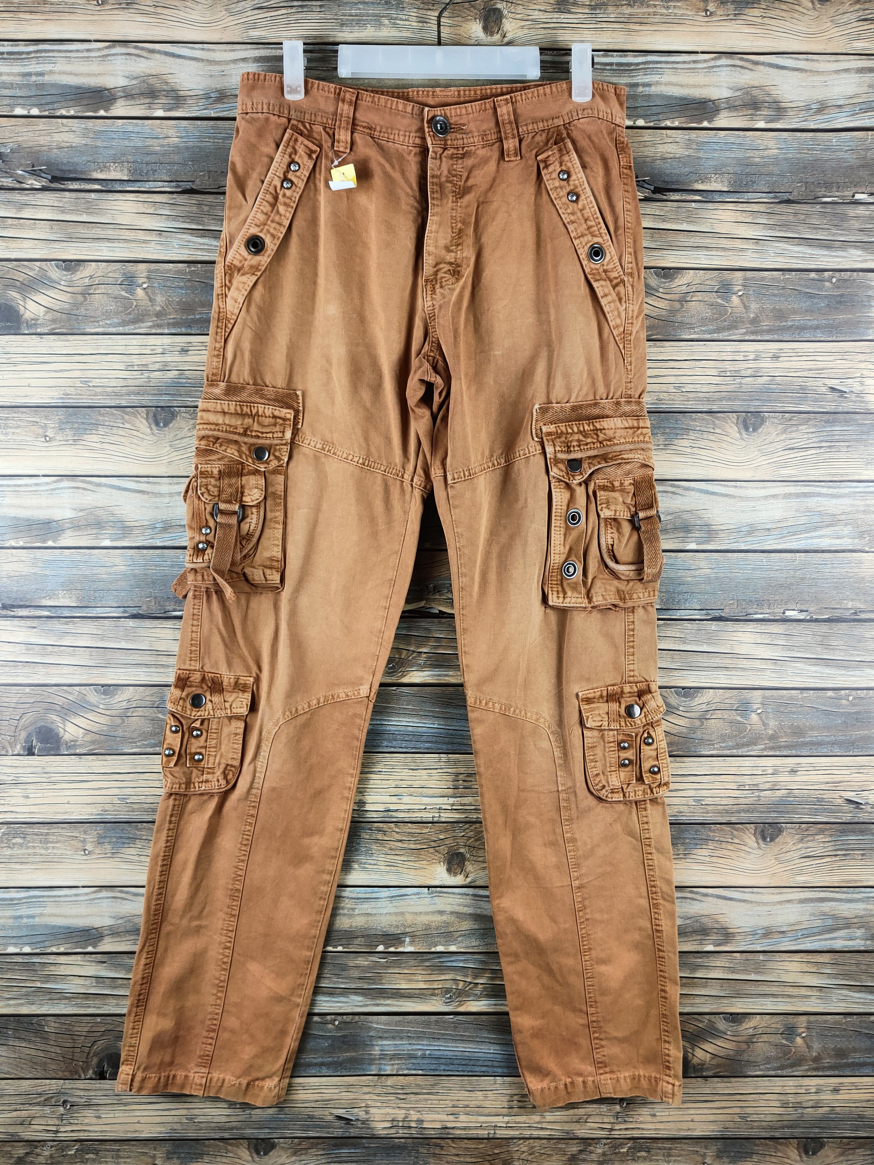 Japanese Brand DL Junye jeans Brown Multipocket Cargo Pants #46-410 Size US 31 - 1 Thumbnail