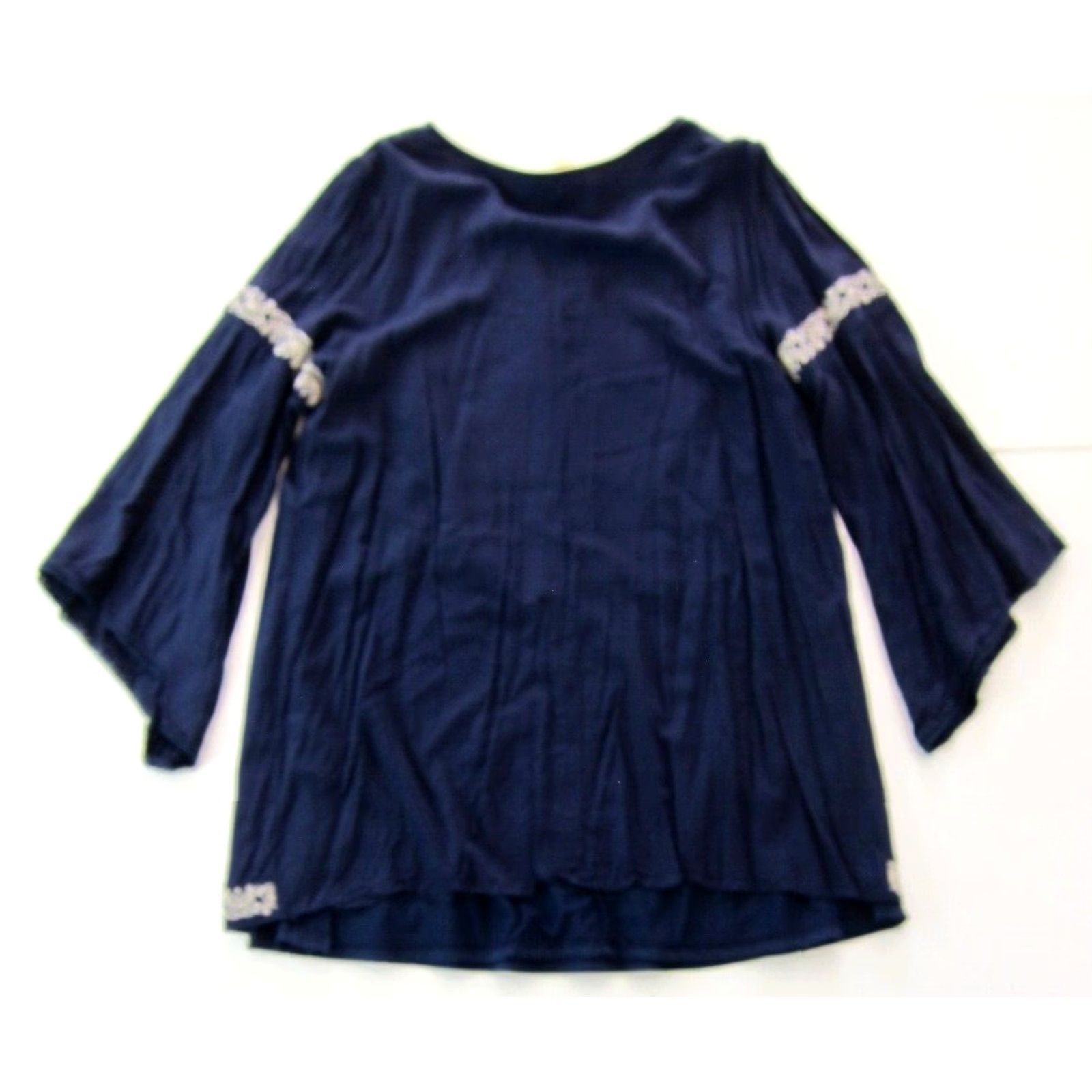 Vintage VINTAGE Flying Tomato 100% Rayon Navy Blue Ivory Embroidered Long Sleeve Tunic Dress 1X Size XL / US 12-14 / IT 48-50 - 2 Thumbnail