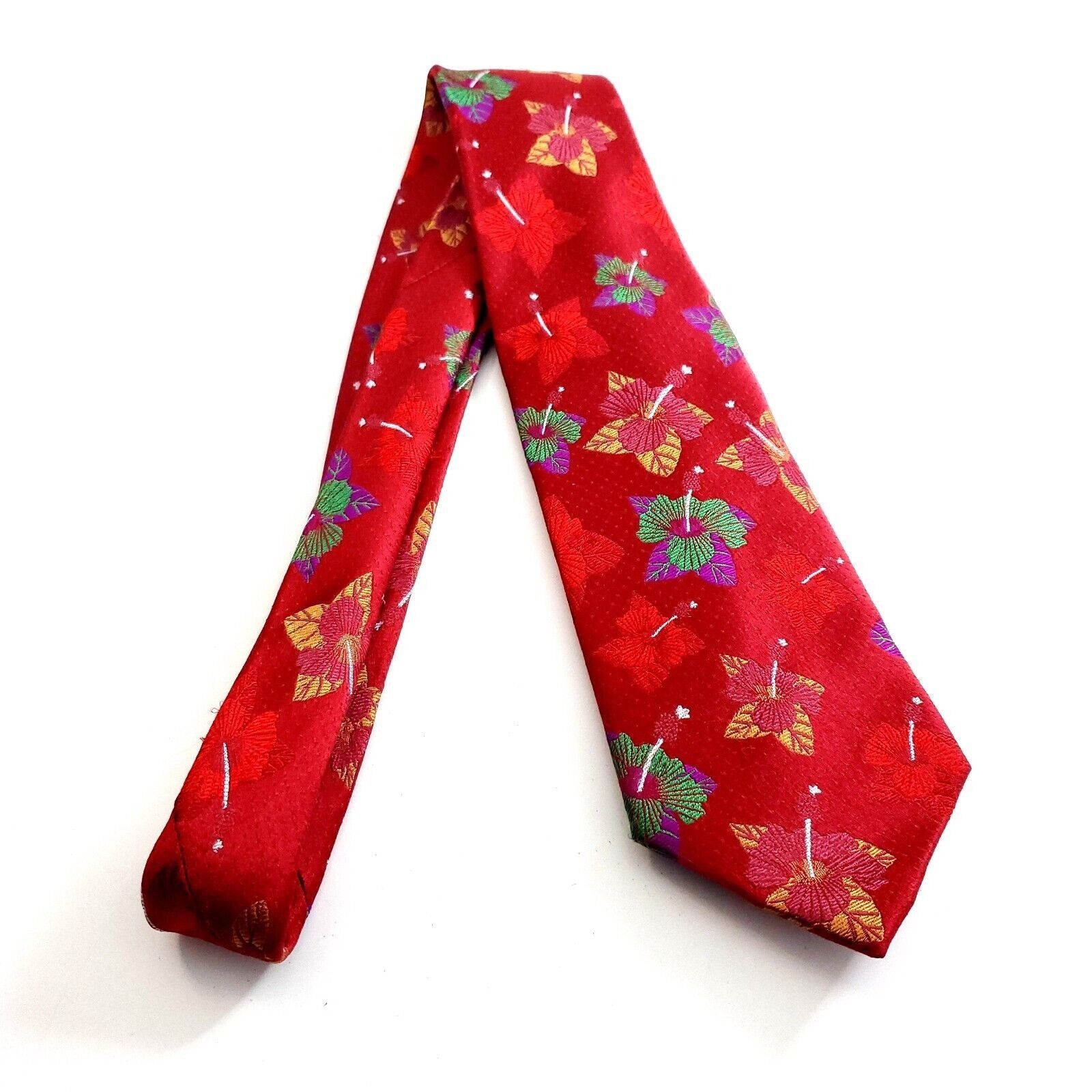 Designer Tango Tropcials Woven Red Floral Long Silk Tie Size ONE SIZE - 6 Thumbnail