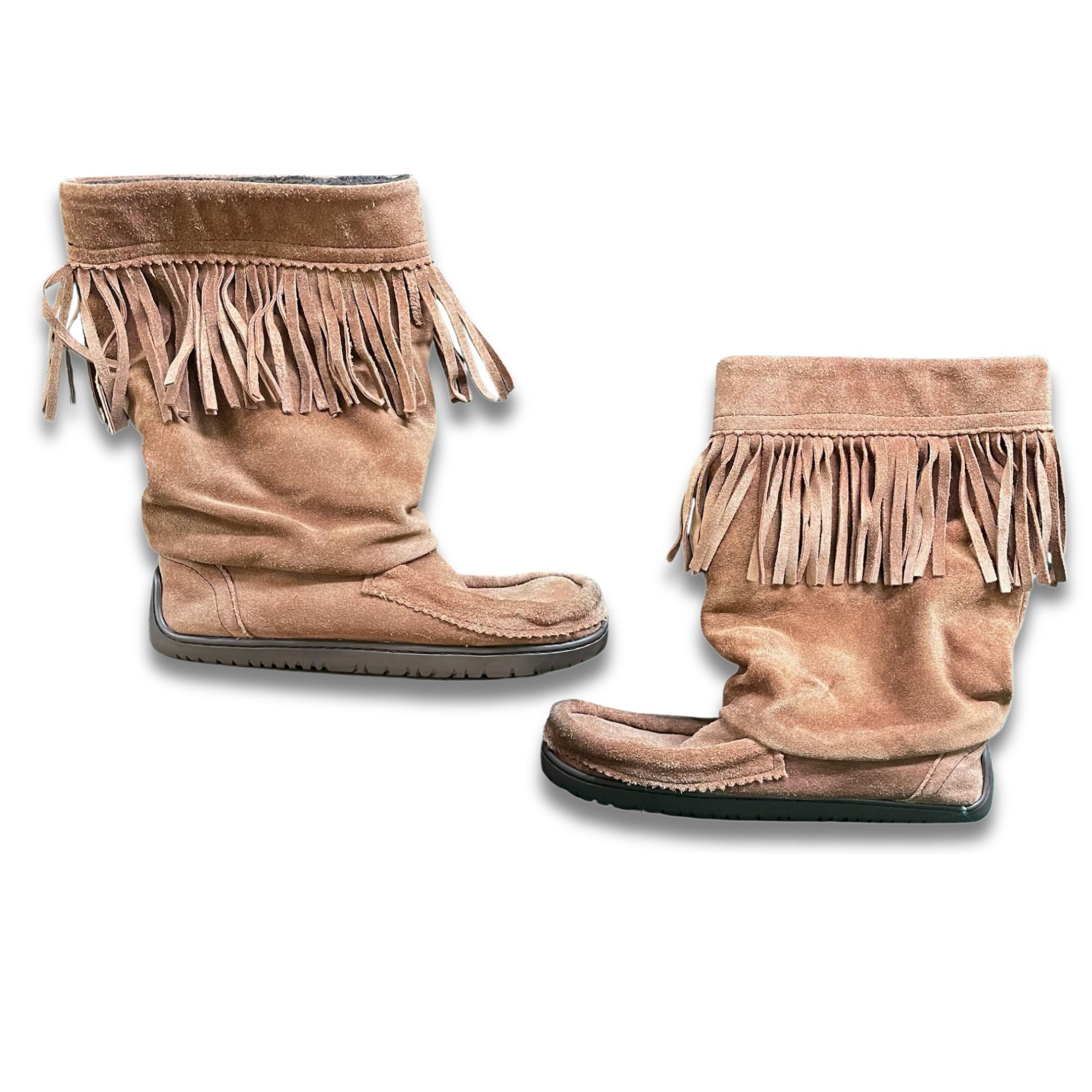 Other Fringe Moccasin Boots Made In Canada Size 7 Suede Upper Shea Size US 7 / IT 37 - 3 Thumbnail