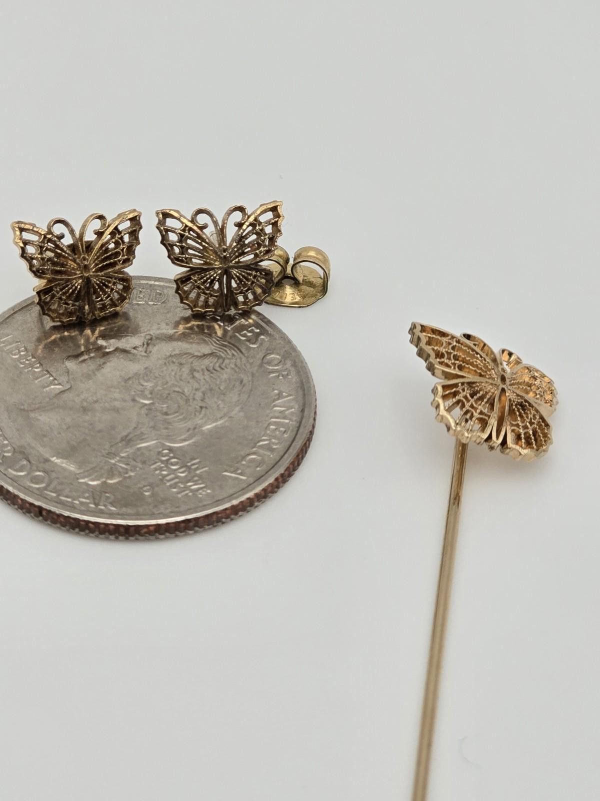 Walls Vintage Wells 12k GF Filigree Butterfly Earring & Pin Set Size ONE SIZE - 1 Thumbnail