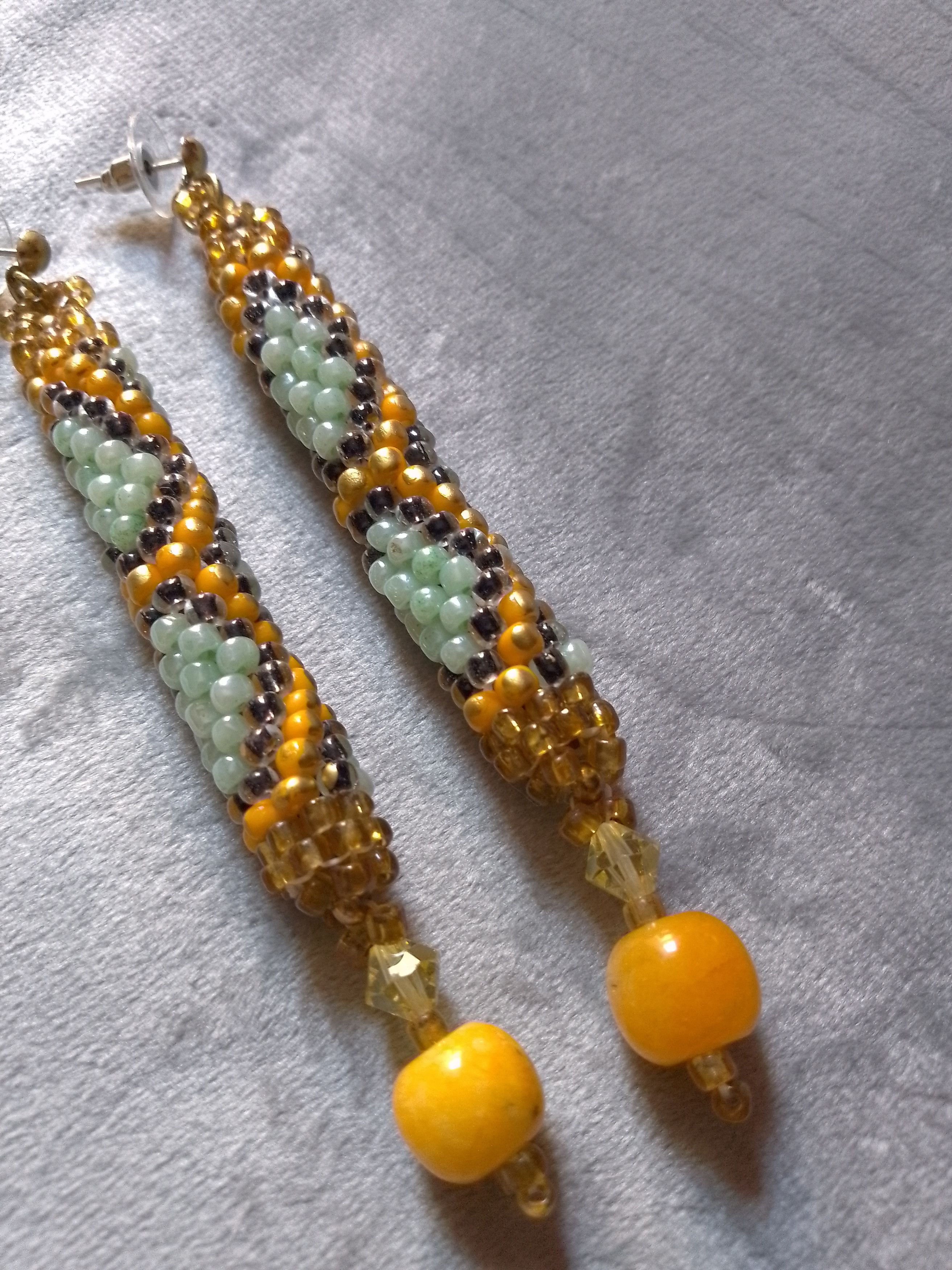 Handmade Earrings python skin natural yellow amber&Swarovski crystal Size ONE SIZE - 10 Thumbnail