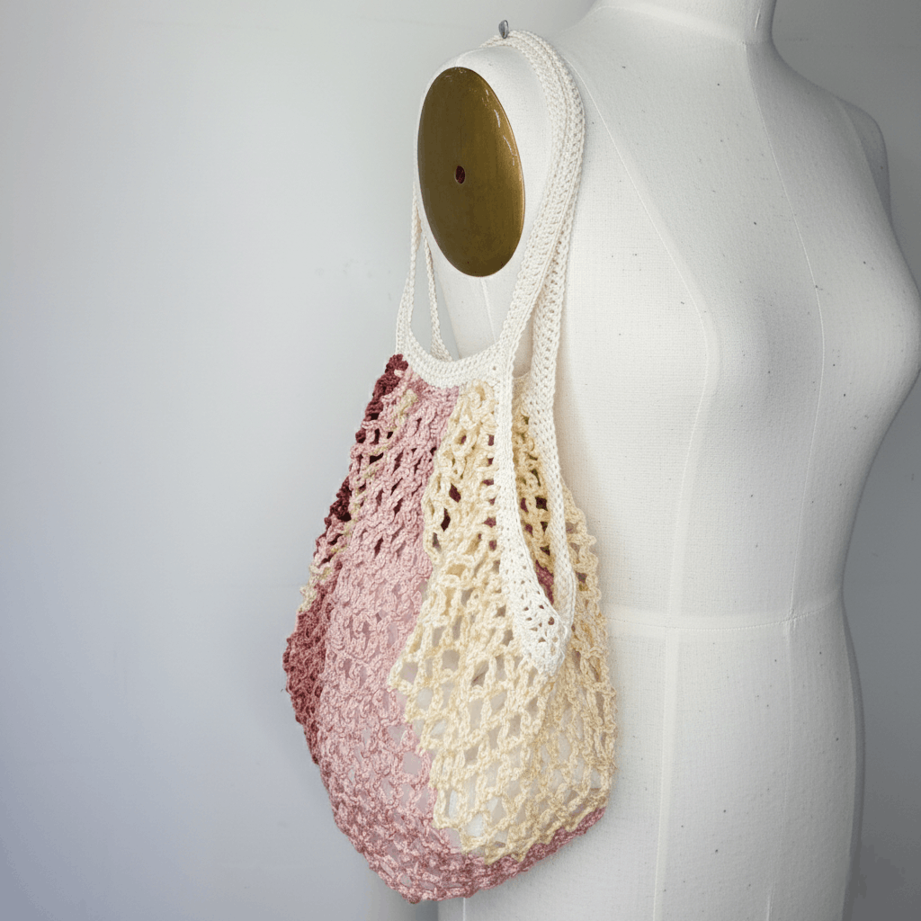 Handmade Farmers Market Bag Purple Handmade Crochet Net French Cotton Size ONE SIZE - 2 Thumbnail