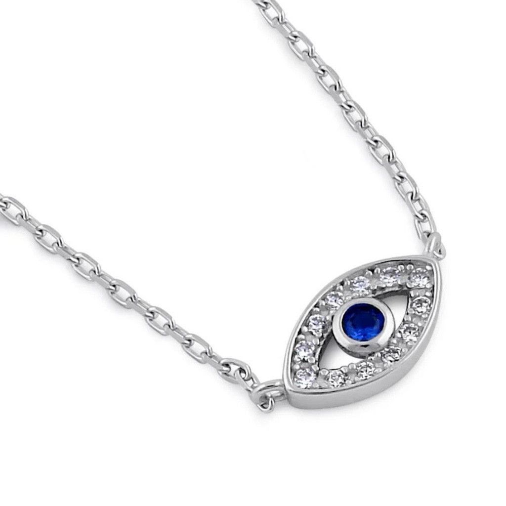 Other Sterling Silver Eye Blue Spinel CZ Necklace New Size ONE SIZE - 1 Thumbnail
