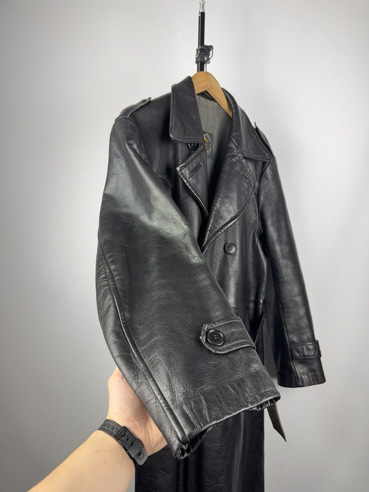 Japanese Brand RARE Avant Garde 90s Opium Archive Heavy Leather Trench Coat Size US L / EU 52-54 / 3 - 5 Thumbnail