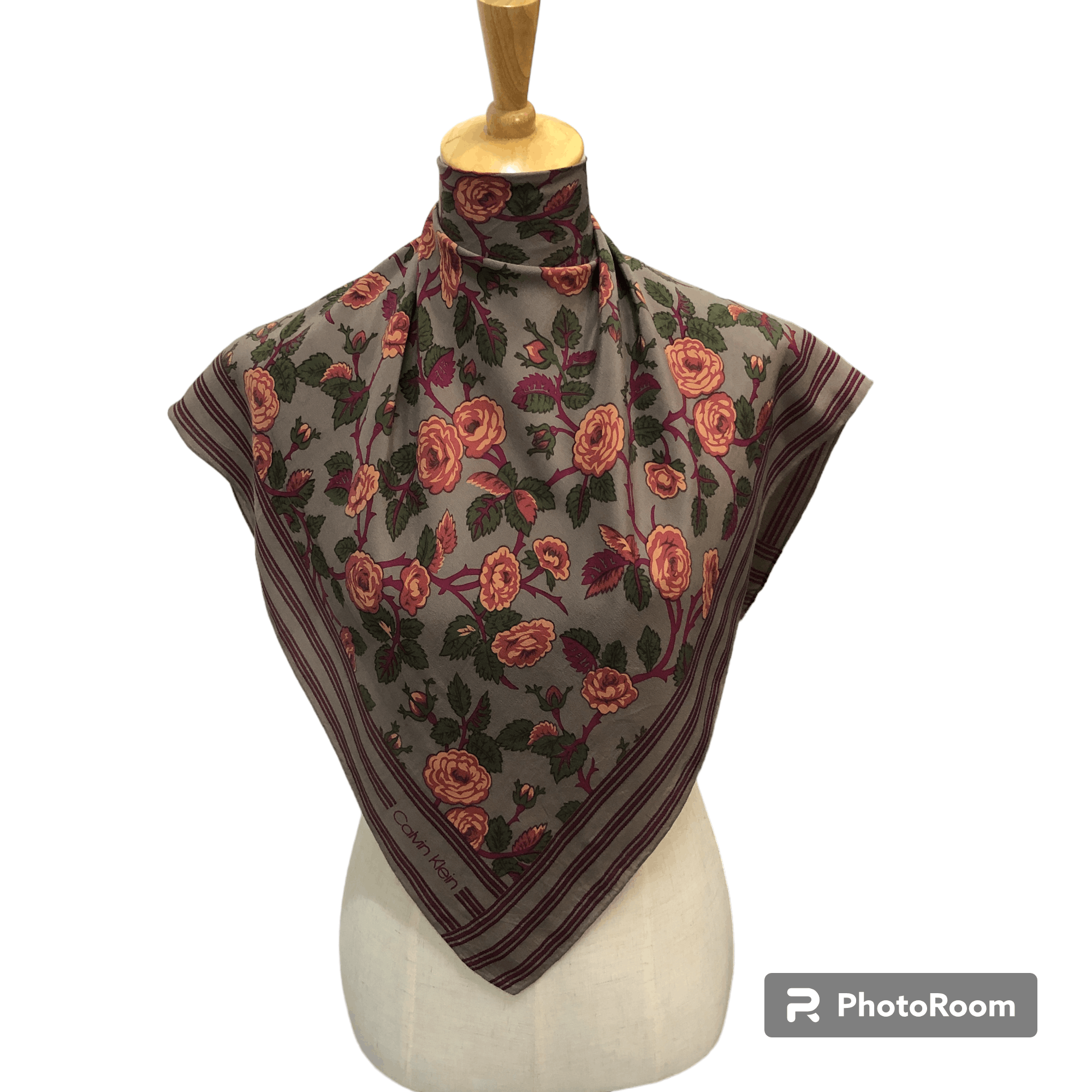 Calvin Klein Vintage Calvin Klein Floral Hand Rolled Silk Scarf M1292 Size ONE SIZE - 1 Thumbnail